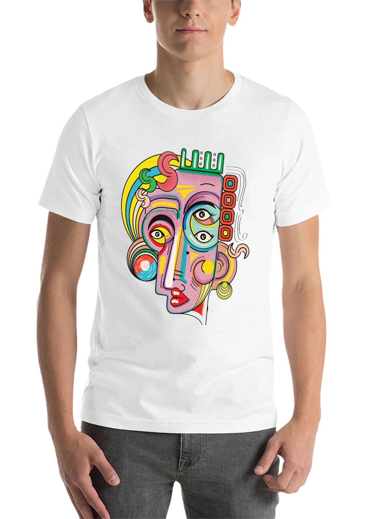 Black Abstract Face Graphic Tee - Unique Art T-Shirt view 14