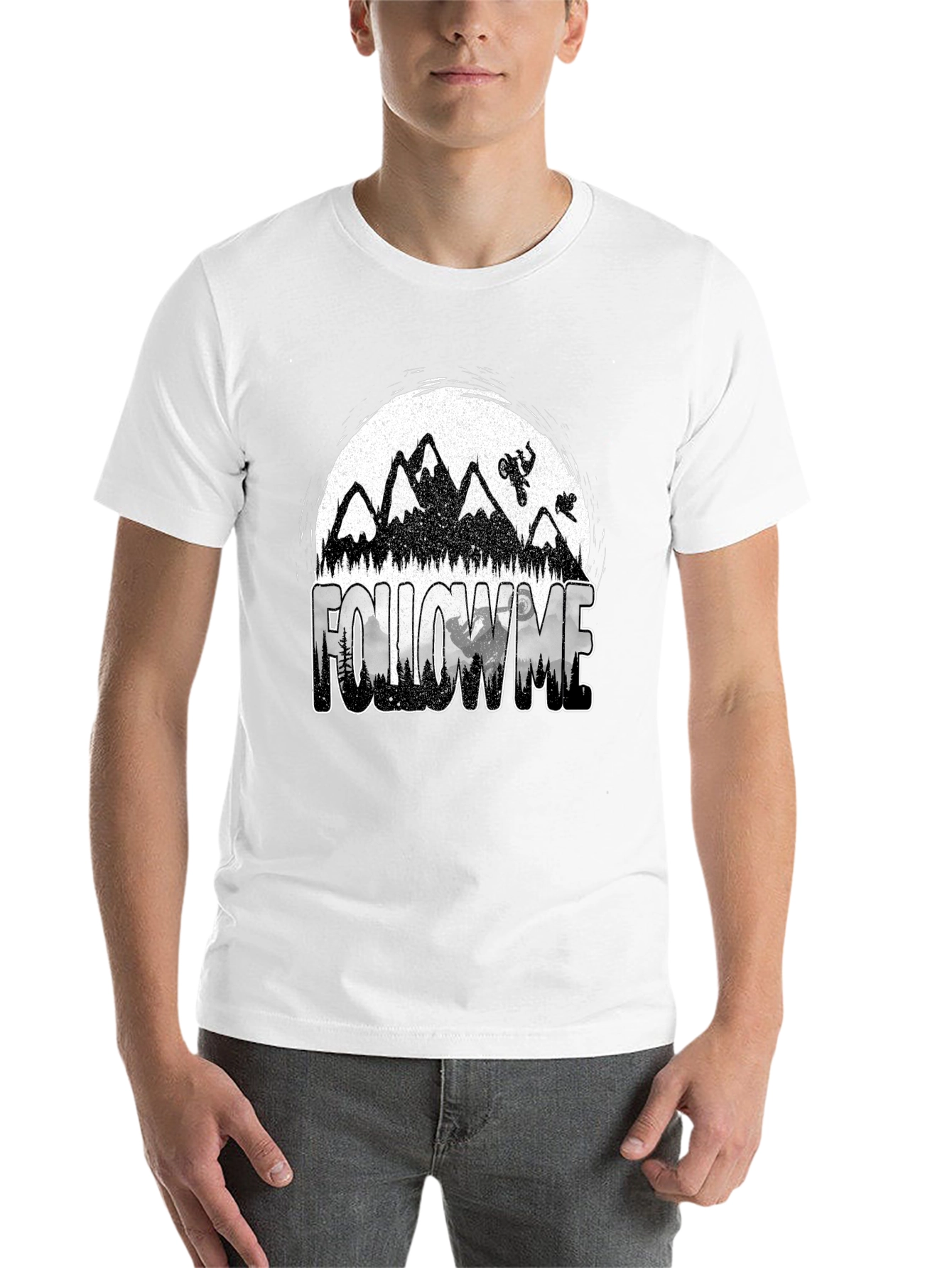 Black Follow Me Mountain Bike Graphic T-Shirt view 14
