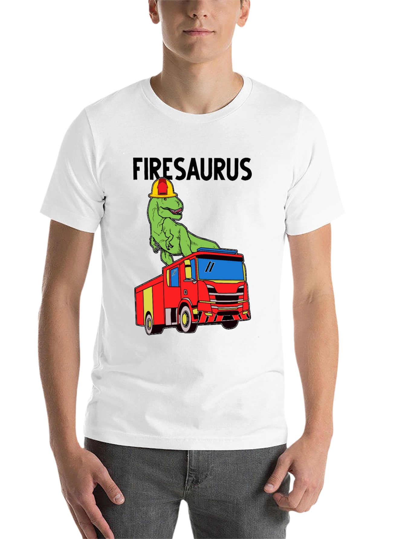 Black Firesaurus T-Shirt - Dinosaur Fire Truck Tee view 14