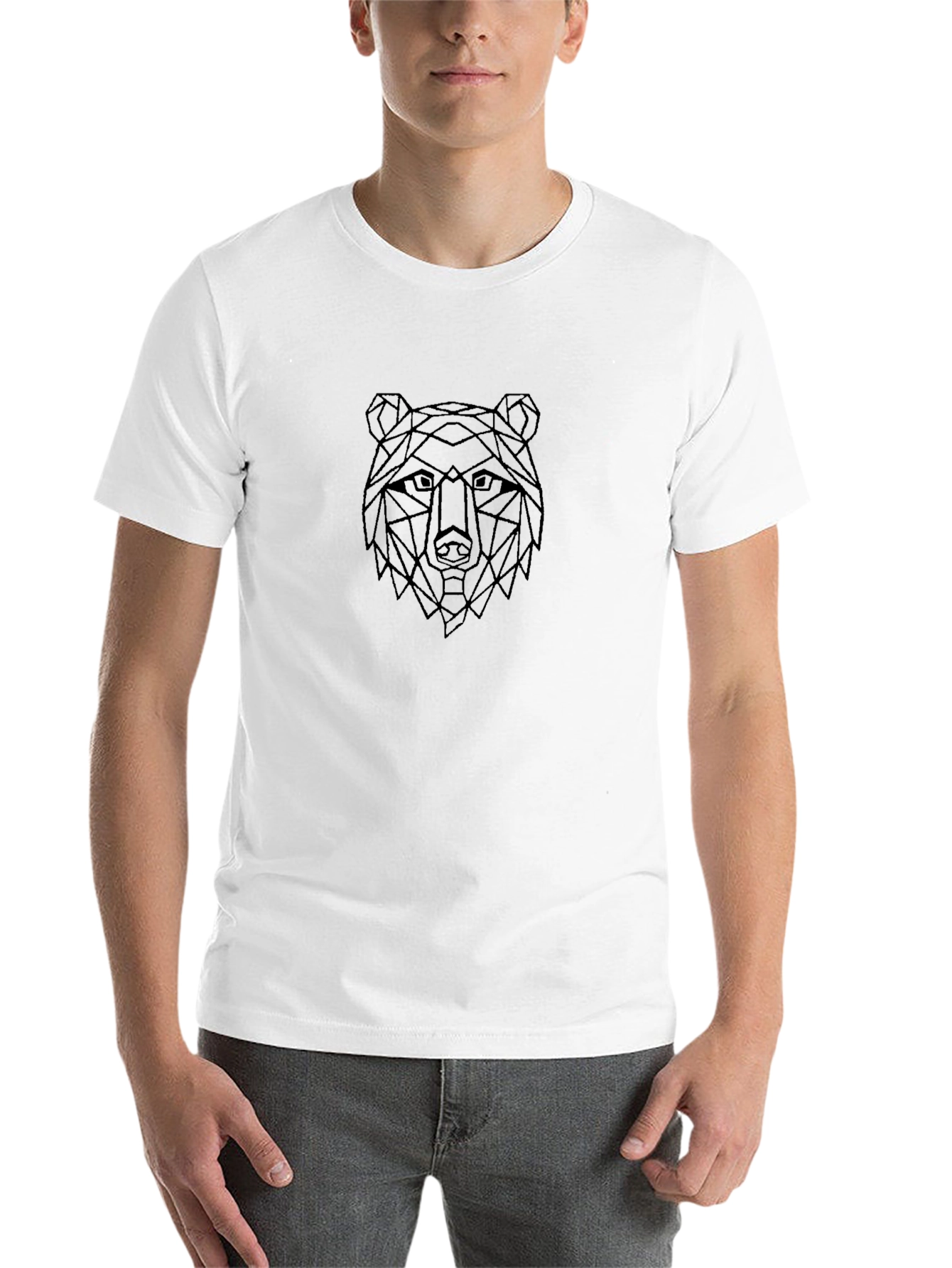 Black Geometric Bear Graphic Black T-Shirt - Modern Style view 14