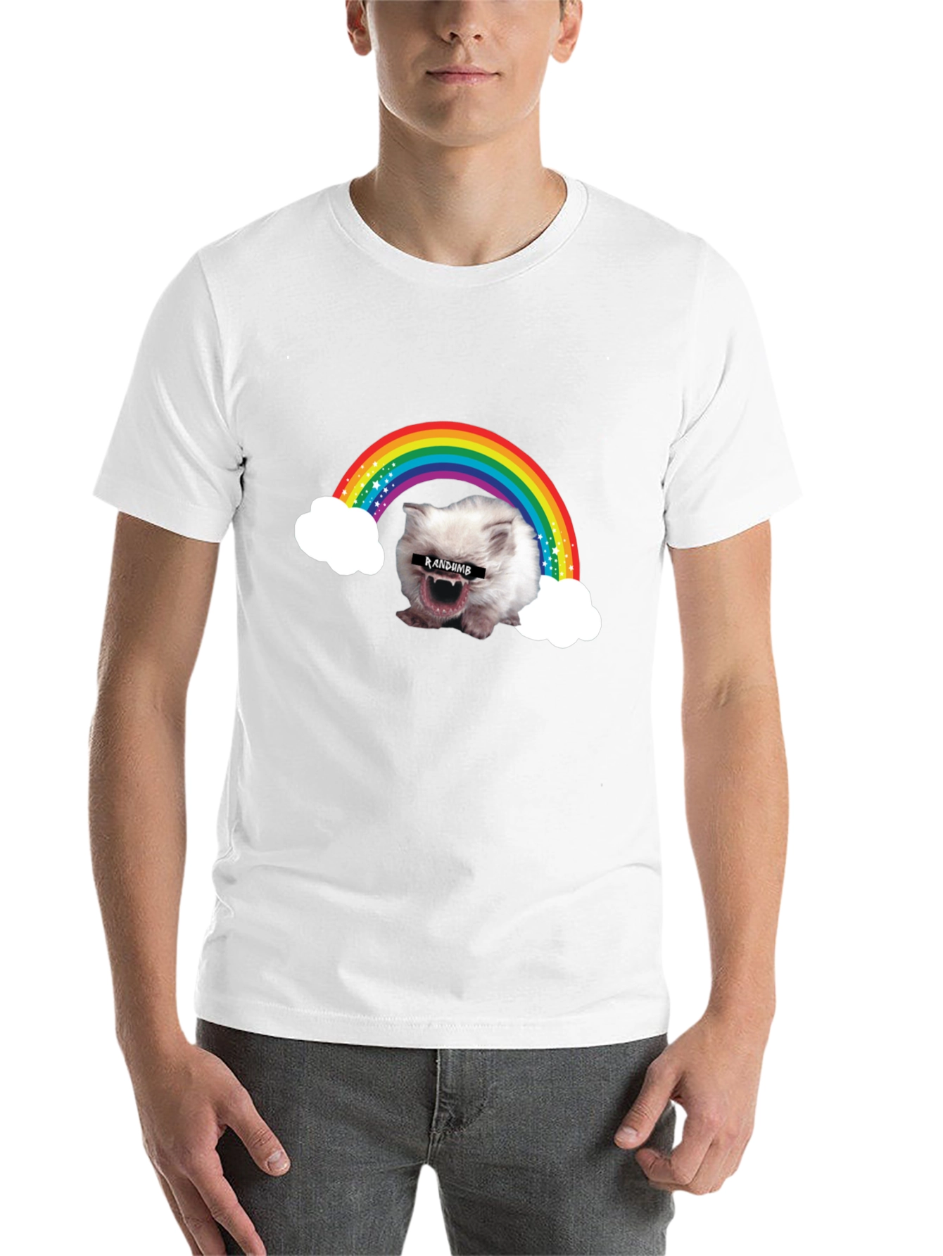 Black Random Rainbow Cat Meme T-Shirt view 14