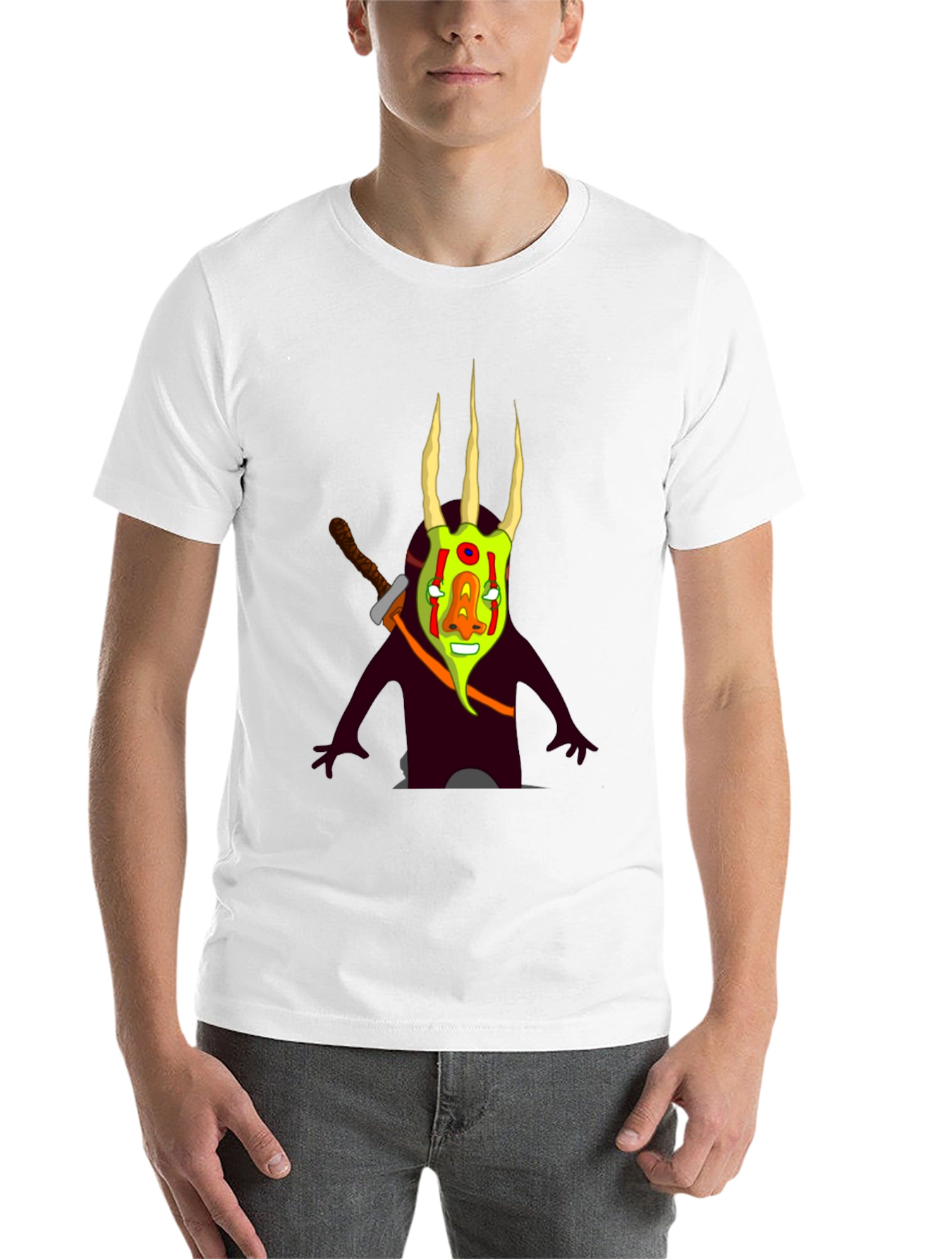 Black Graphic Tee: Cartoon Monster with Sword view 14