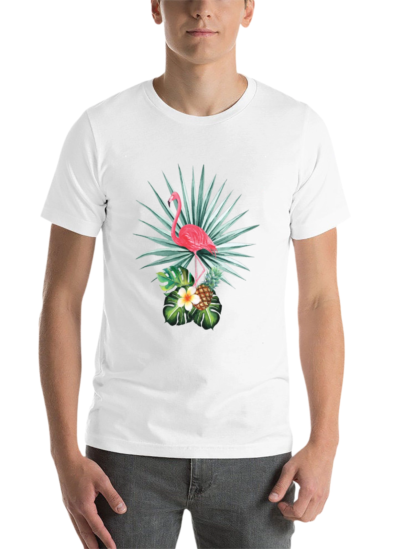Black Tropical Flamingo Graphic Tee - Black Cotton view 14