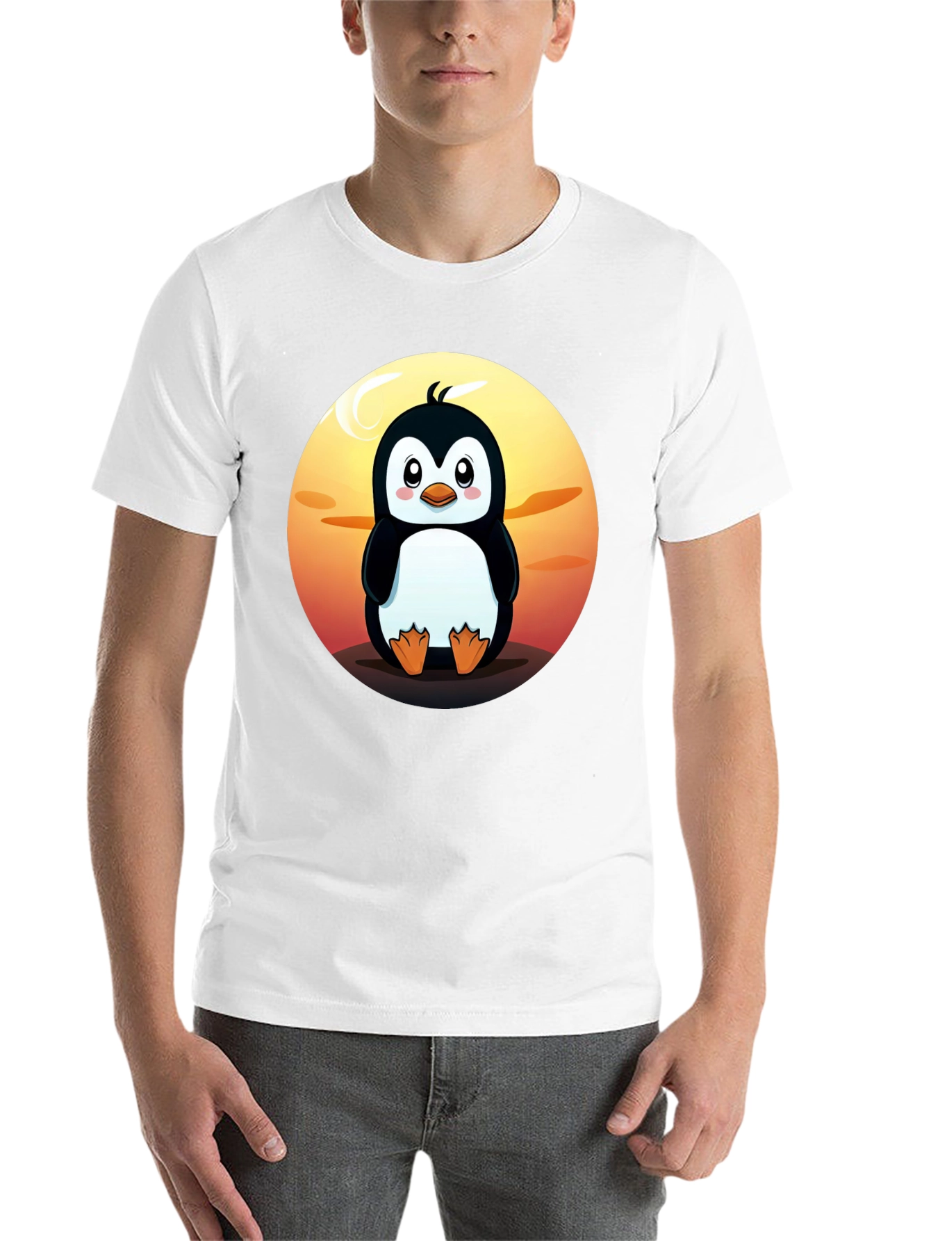 Black Cute Penguin Graphic T-Shirt - Black Crew Neck Tee view 14