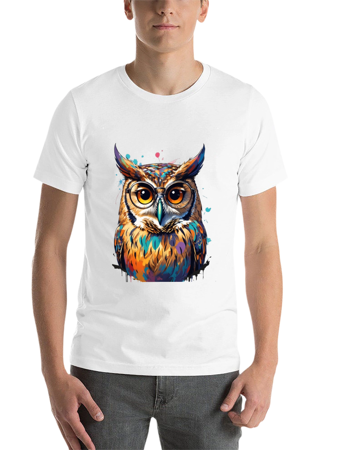 Black Colorful Owl Graphic Tee - Unisex Cotton T-Shirt view 14