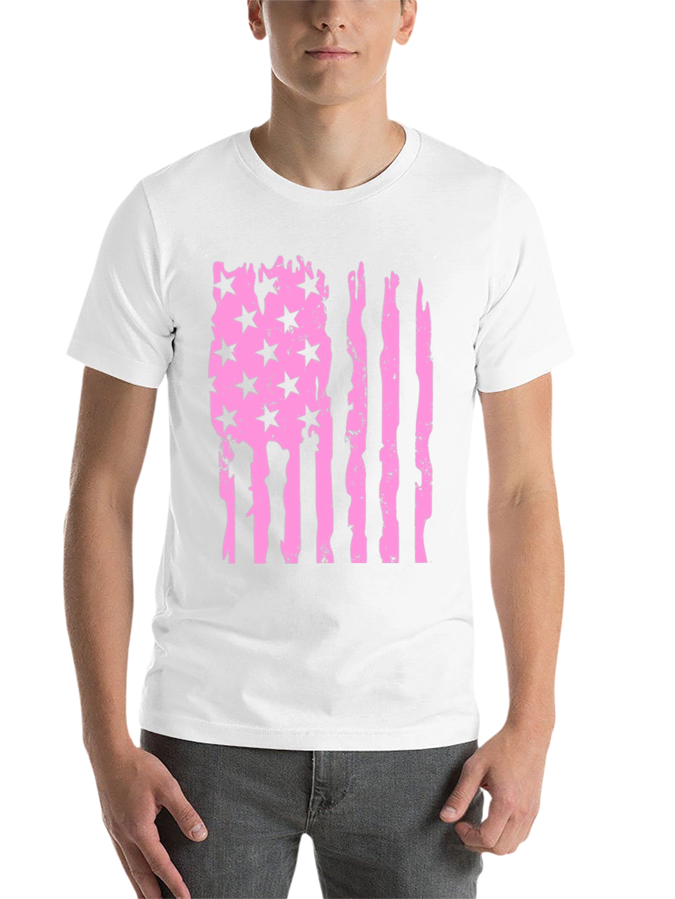 Black Distressed American Flag T-Shirt - Pink view 14