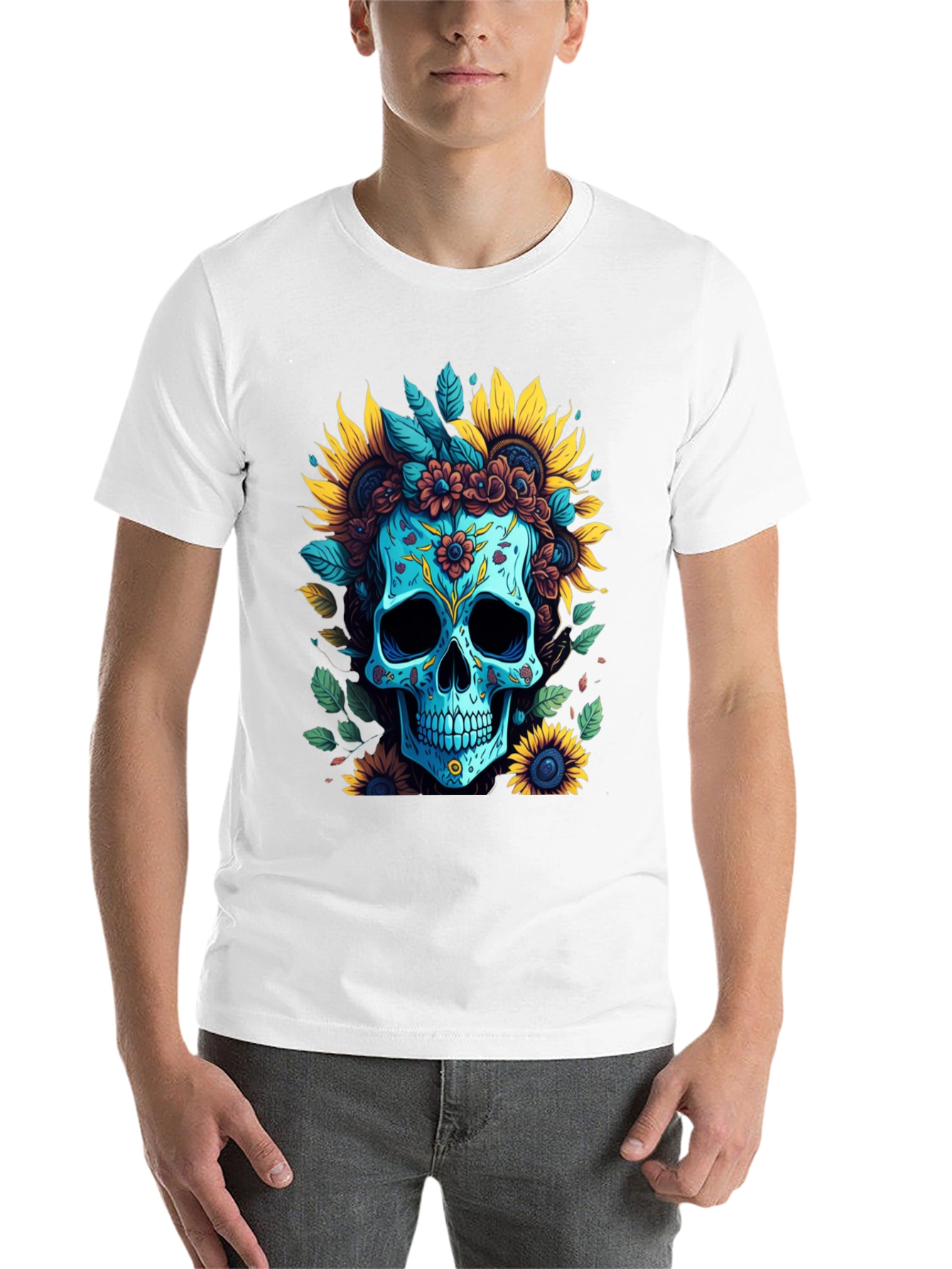 Black Floral Skull Graphic T-Shirt view 14