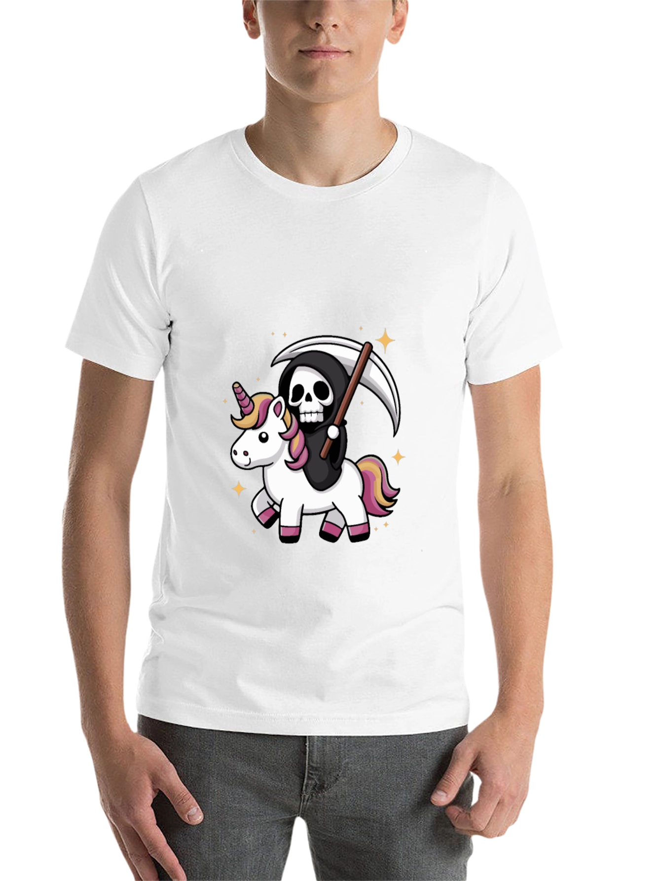 Black Grim Reaper Riding Unicorn T-Shirt view 14