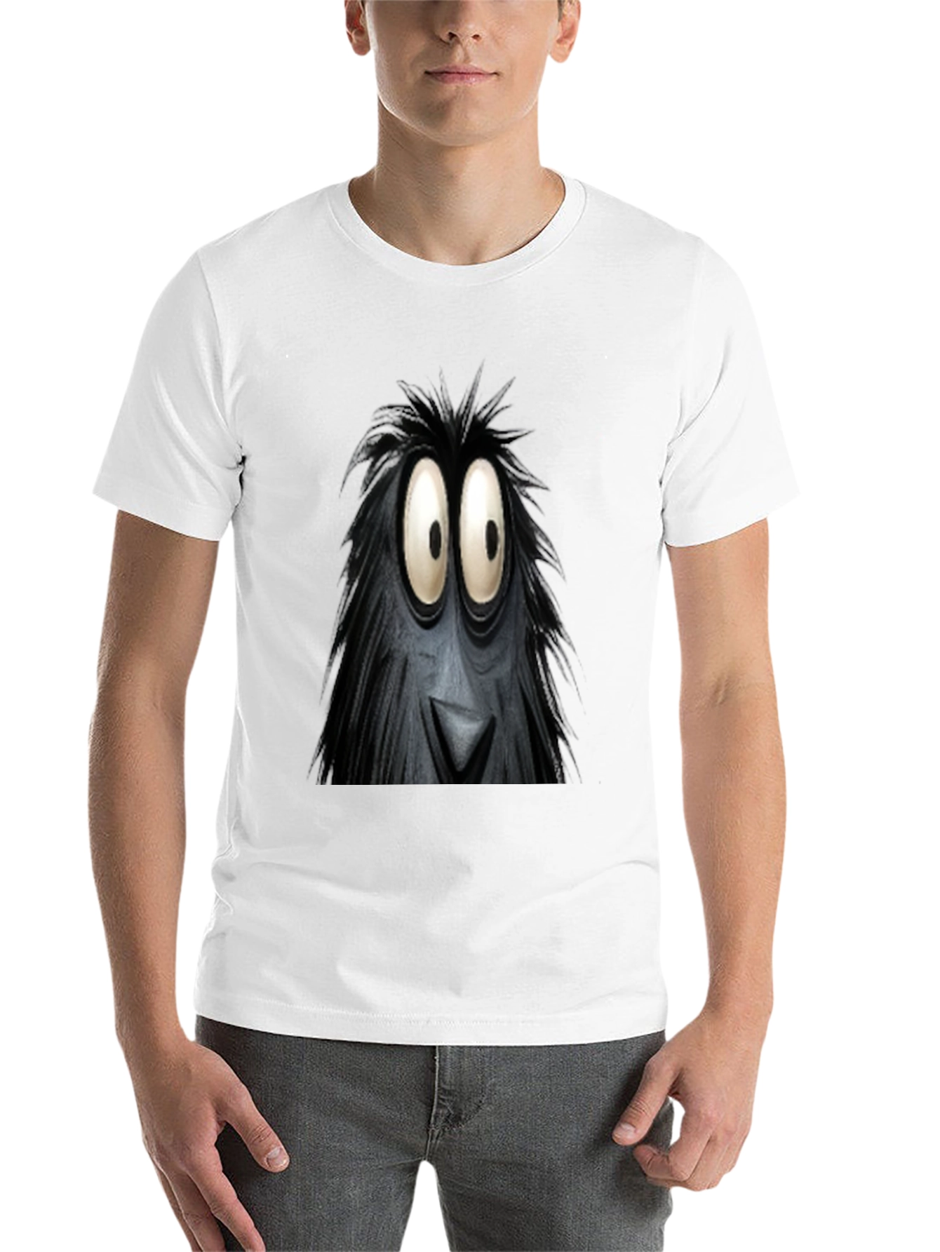 Black Fun Cartoon Monster Face Graphic Black T-Shirt view 14