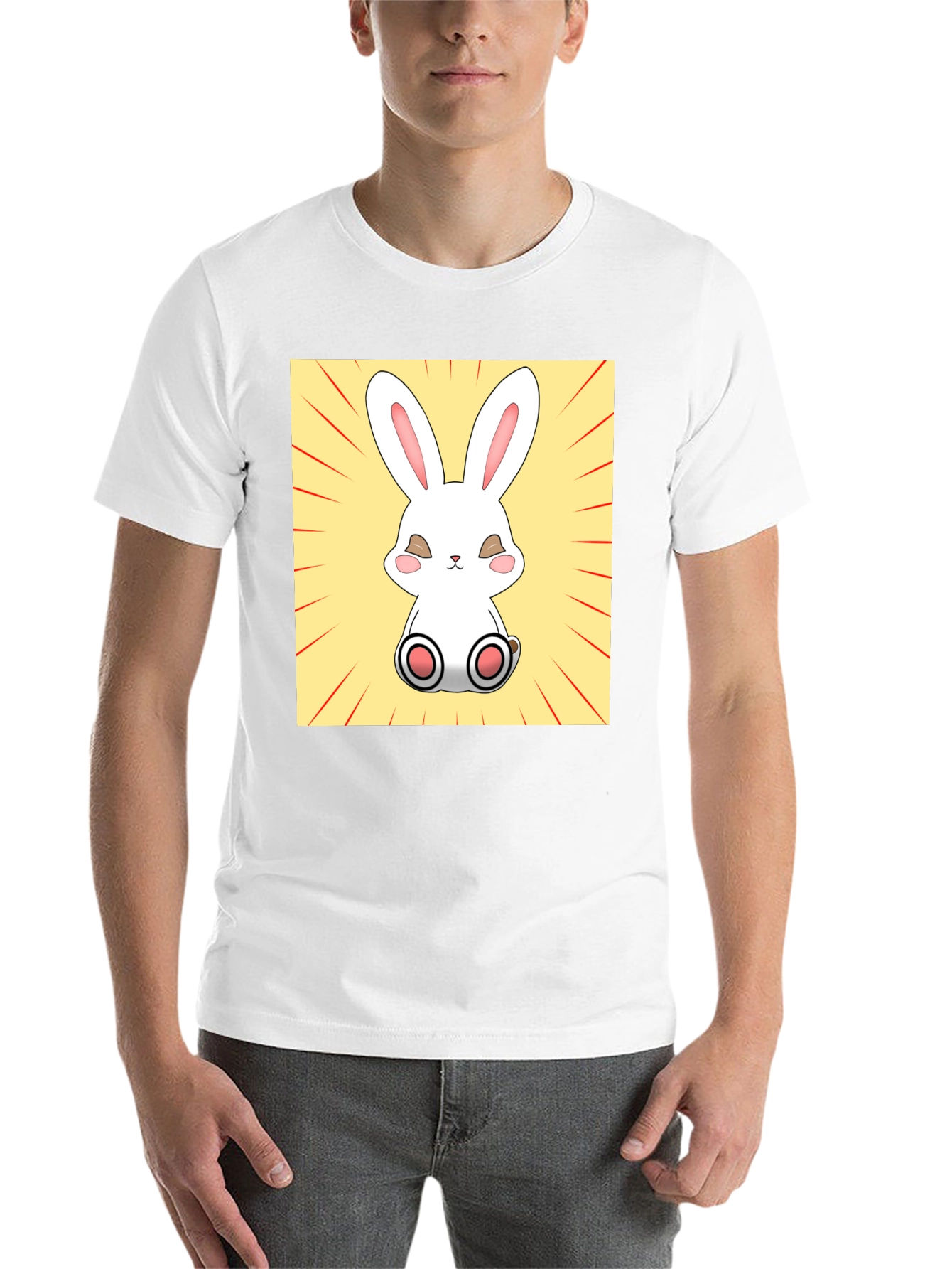 Cute Bunny Graphic Tee - Black Cotton T-Shirt - 14