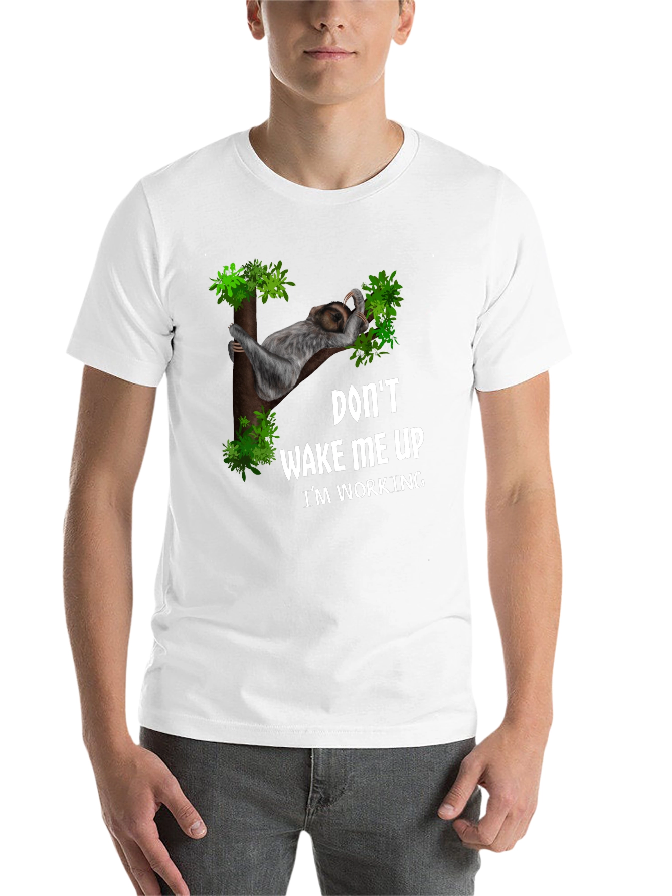 Black Funny Sloth Working T-Shirt: Don't Wake Me Up view 14