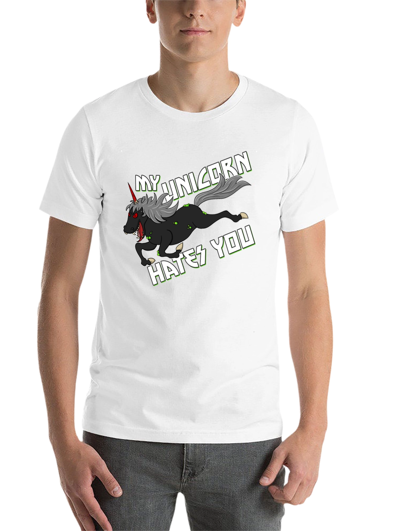 Black My Unicorn Hates You T-Shirt view 14