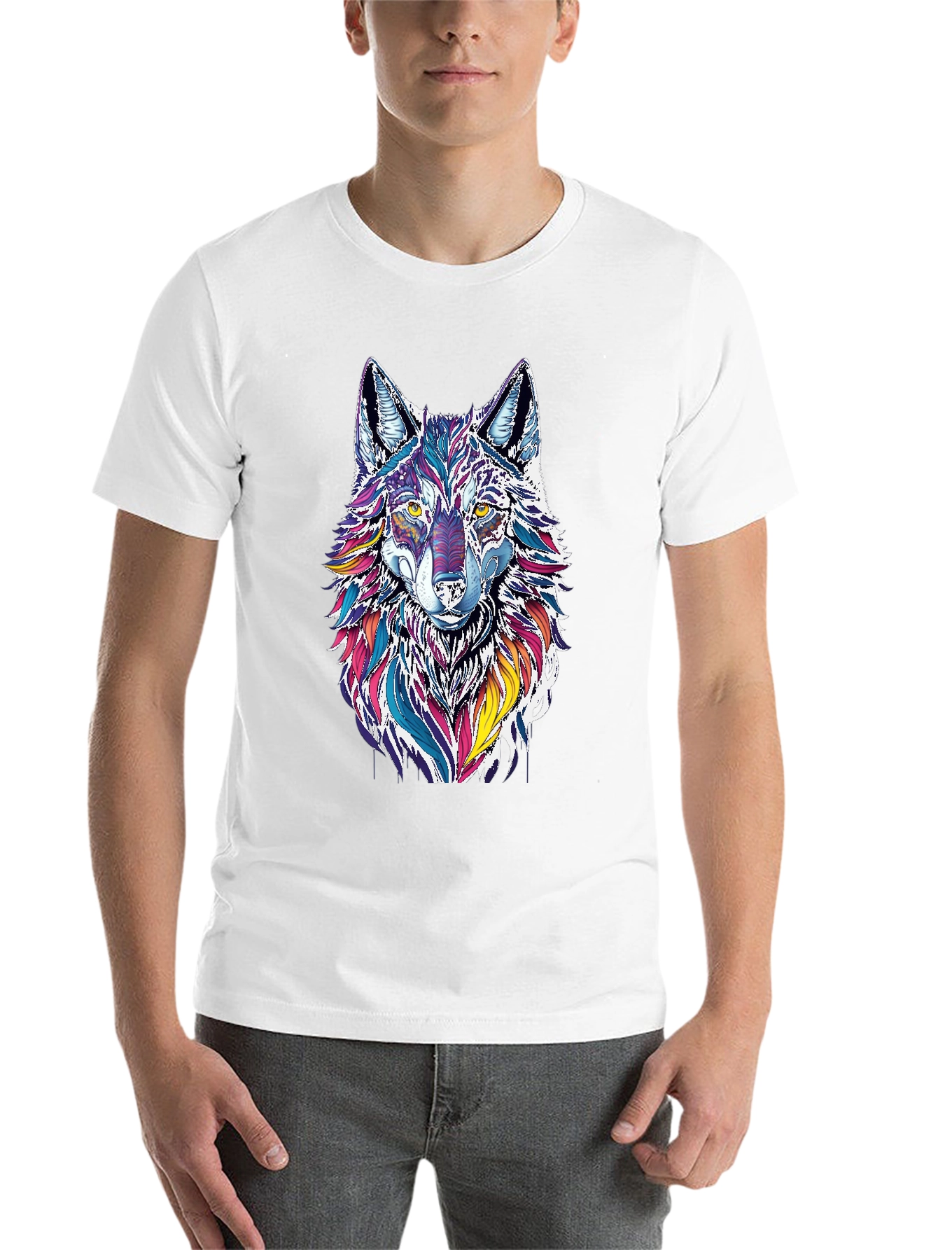 Black Vibrant Wolf Graphic Black T-Shirt view 14