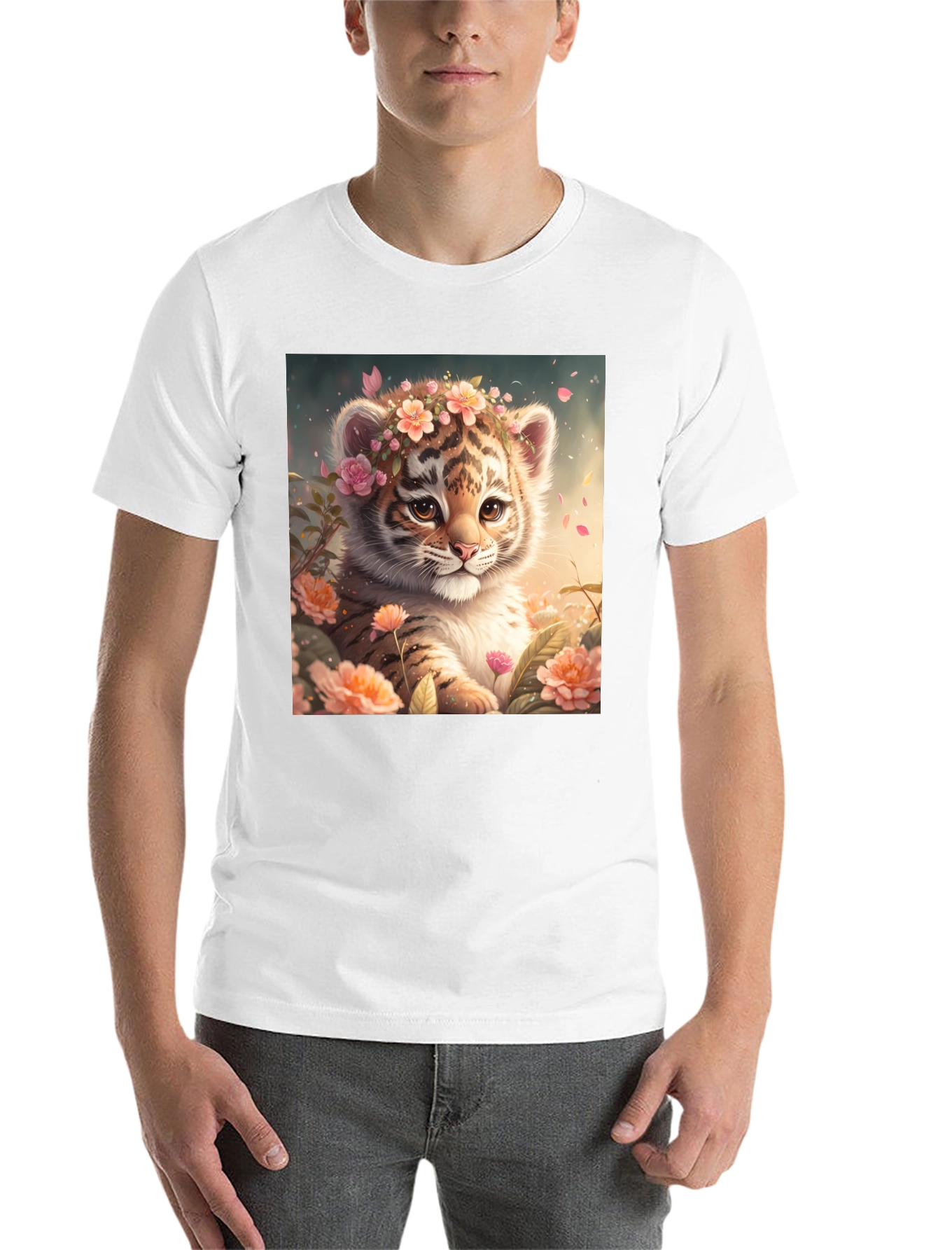 Black Cute Tiger Cub Floral T-Shirt view 14