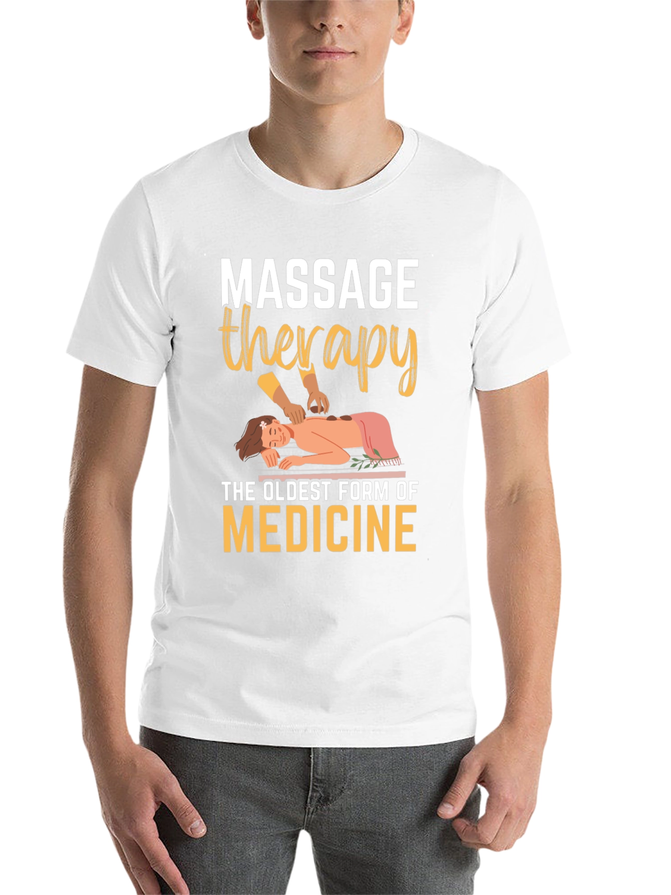 Black Massage Therapy T-Shirt: Oldest Medicine, Relaxing Design view 14