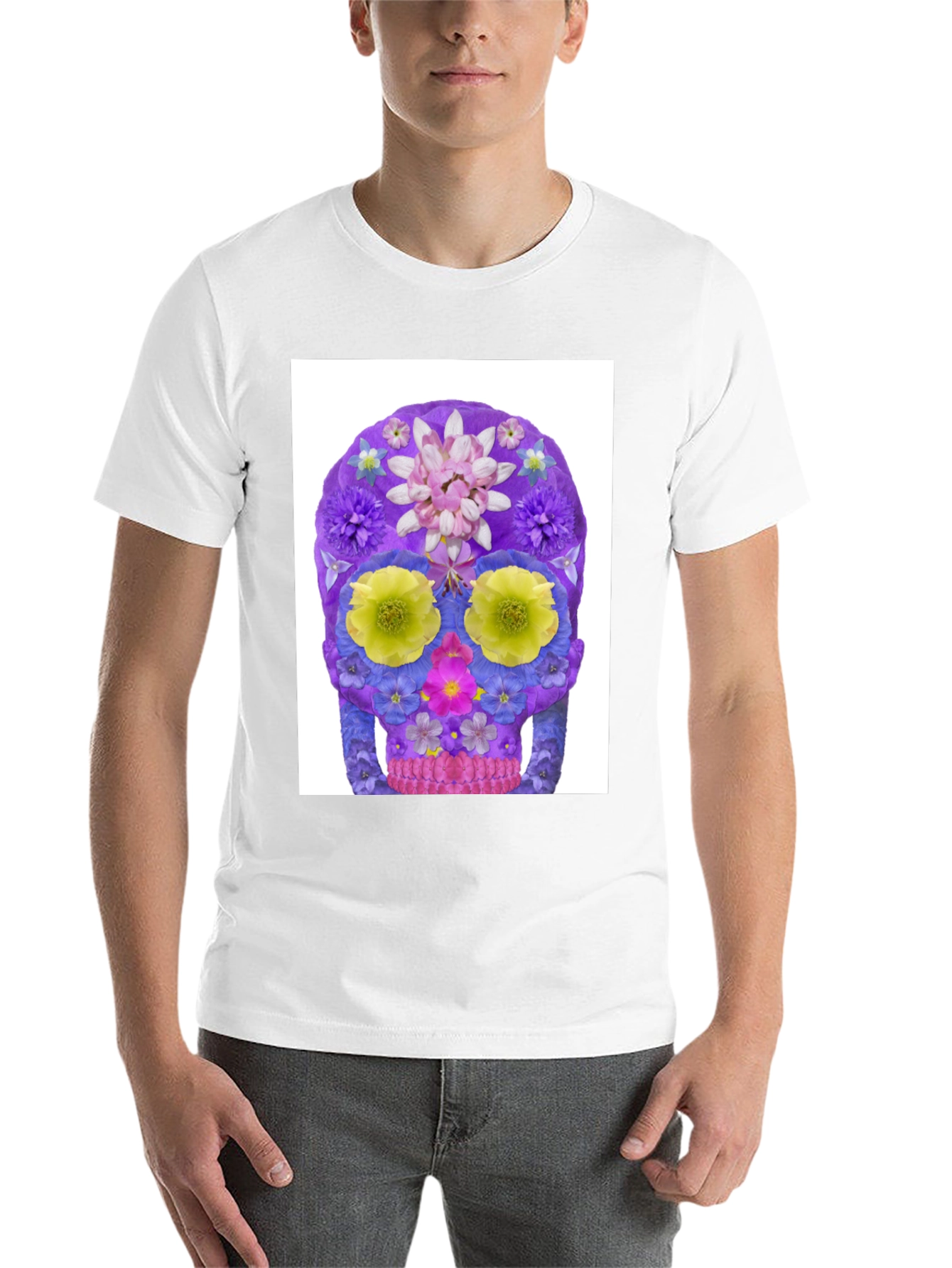 Black Floral Sugar Skull Graphic Tee - Black Cotton T-Shirt view 14