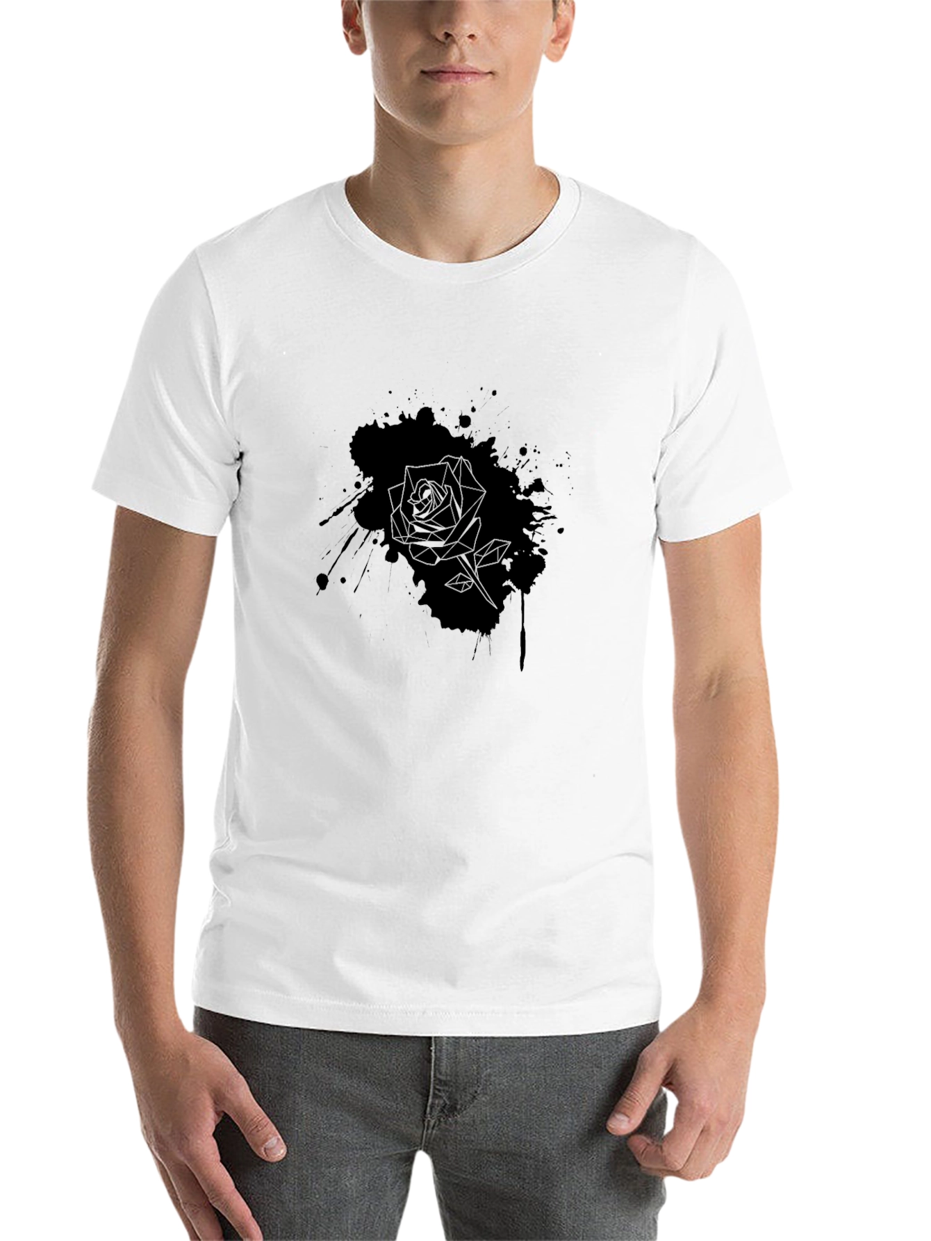 Black Men's Black Rose Graphic Tee - Stylish Casual Wear view 14