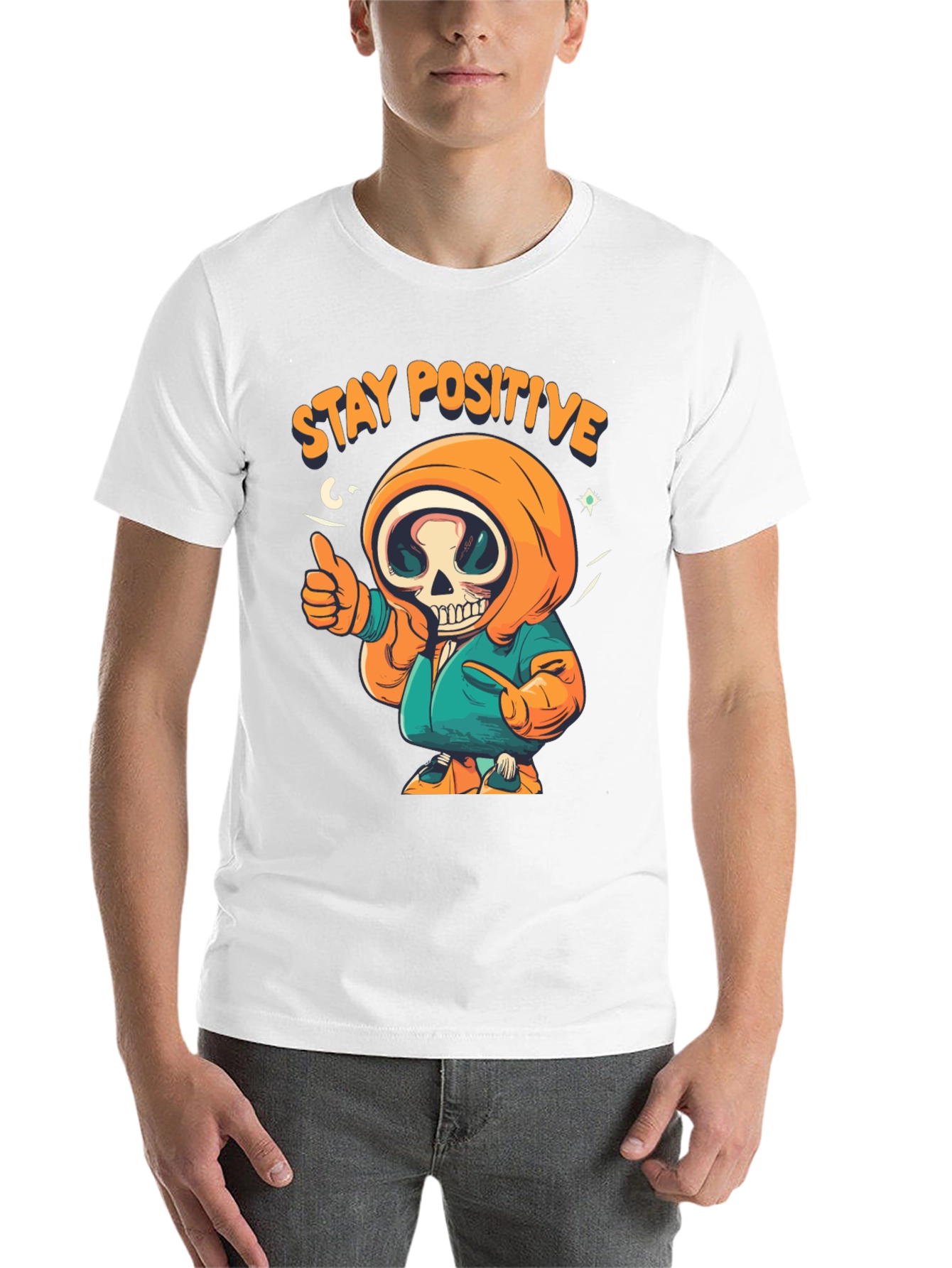 Black Stay Positive Graphic Tee - Skeleton Design view 14