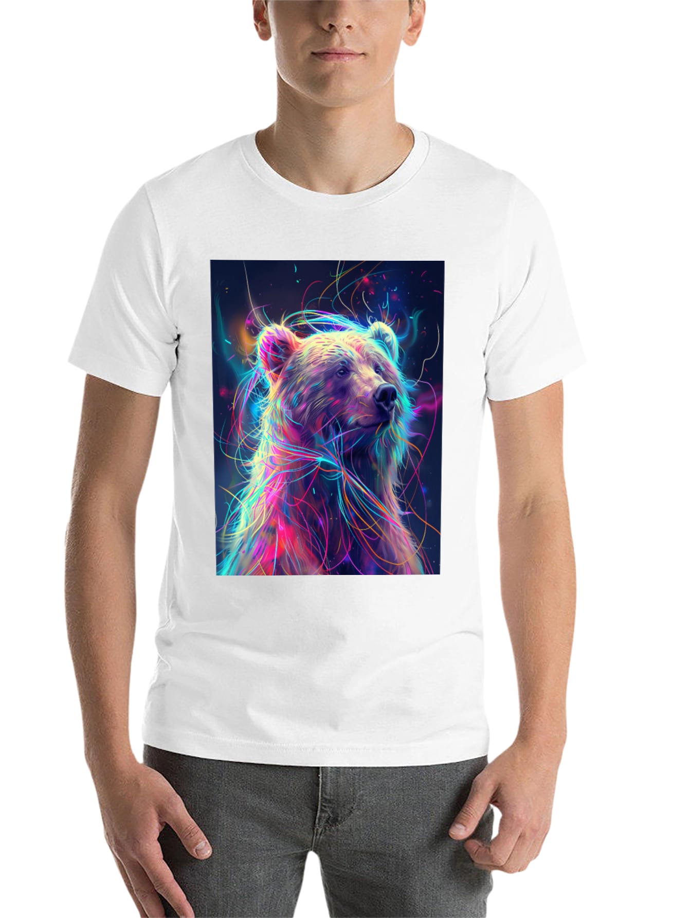 Black Colorful Bear Graphic Print Black T-Shirt view 14