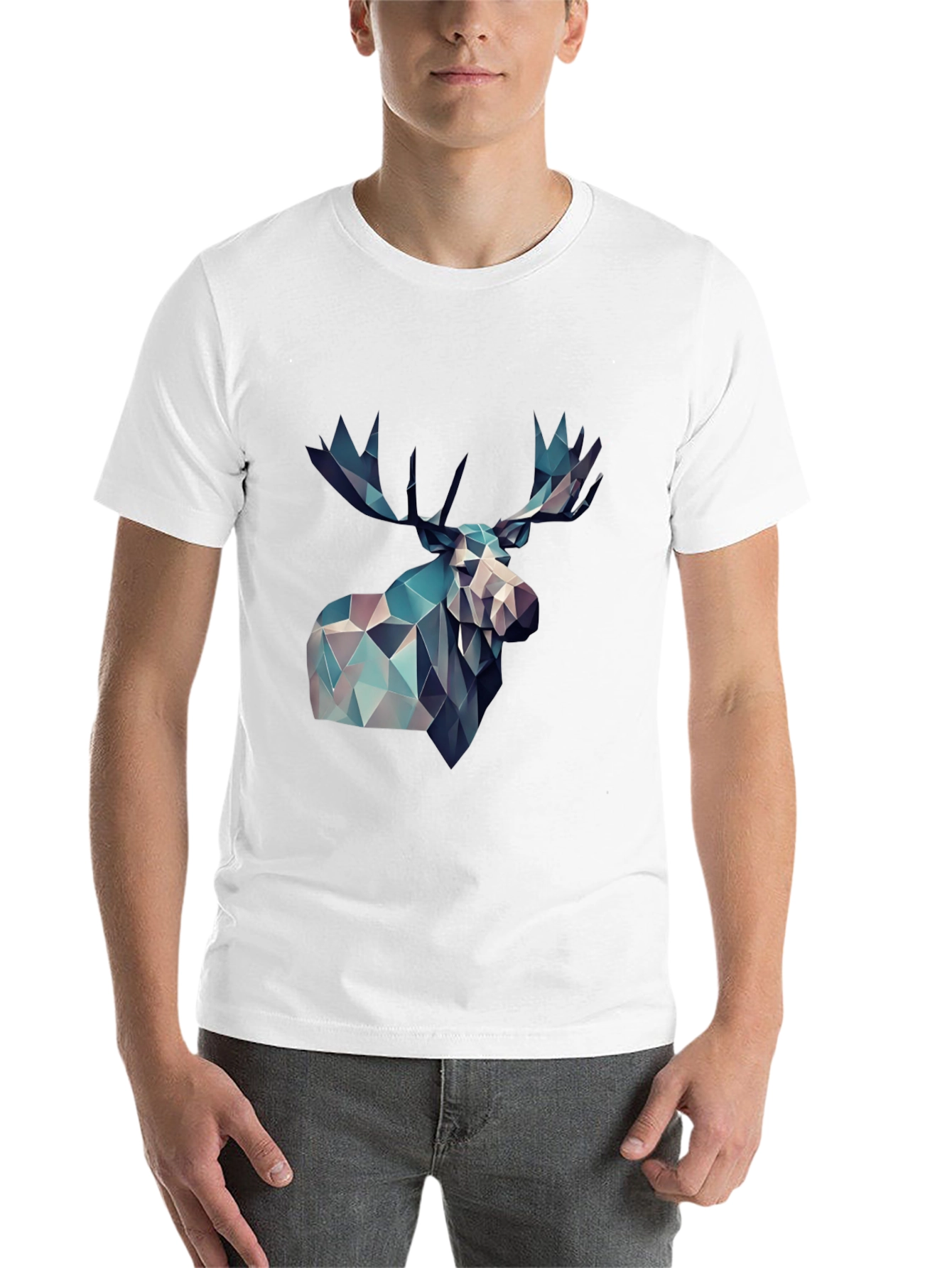 Black Geometric Moose Graphic Print Black T-Shirt view 14