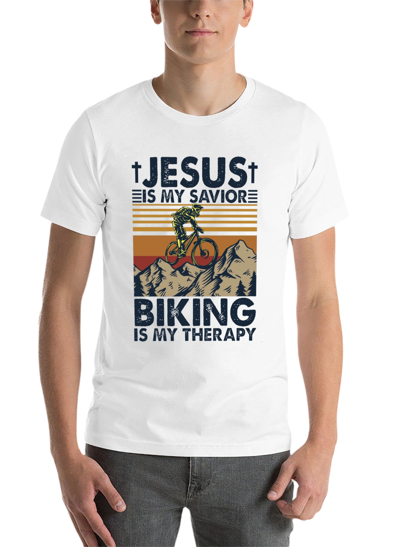 Jesus Is My Savior Biking Is My Therapy T-Shirt - 14