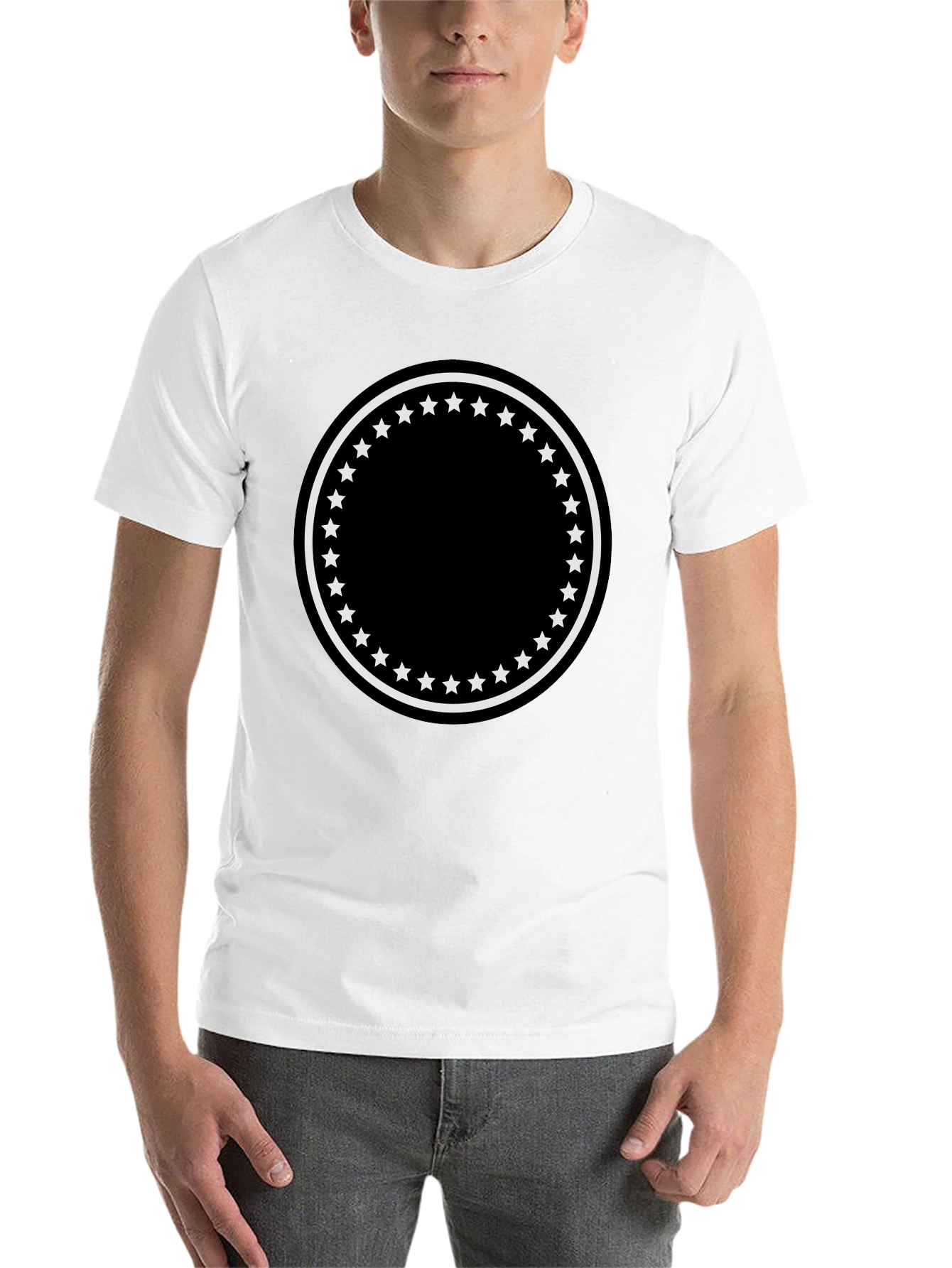 Black Men's Black T-Shirt with Star Circle Design view 14