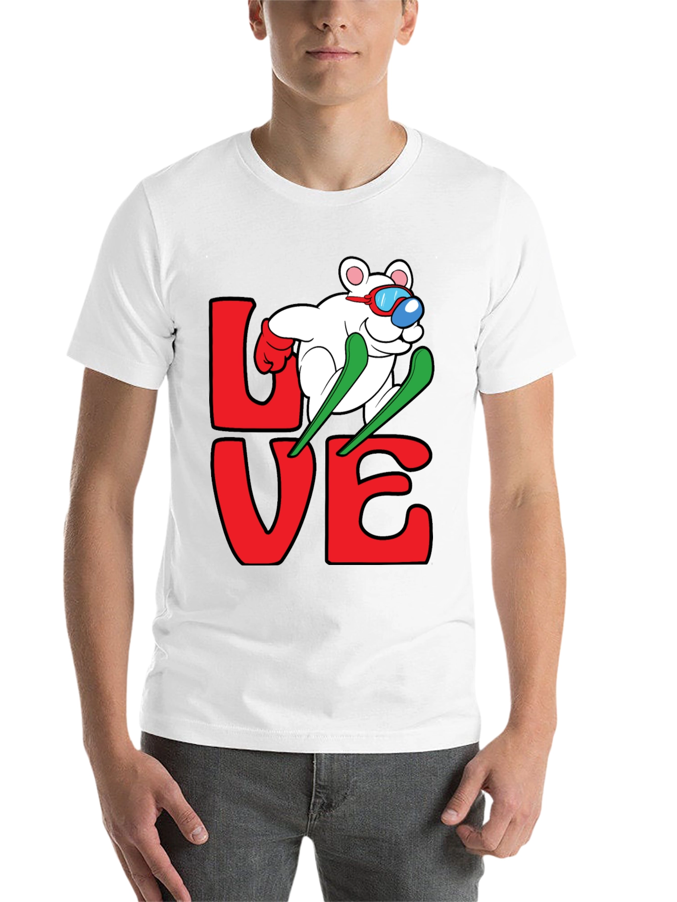 Black Skiing Bear Love Graphic Tee - Black Cotton T-Shirt view 14