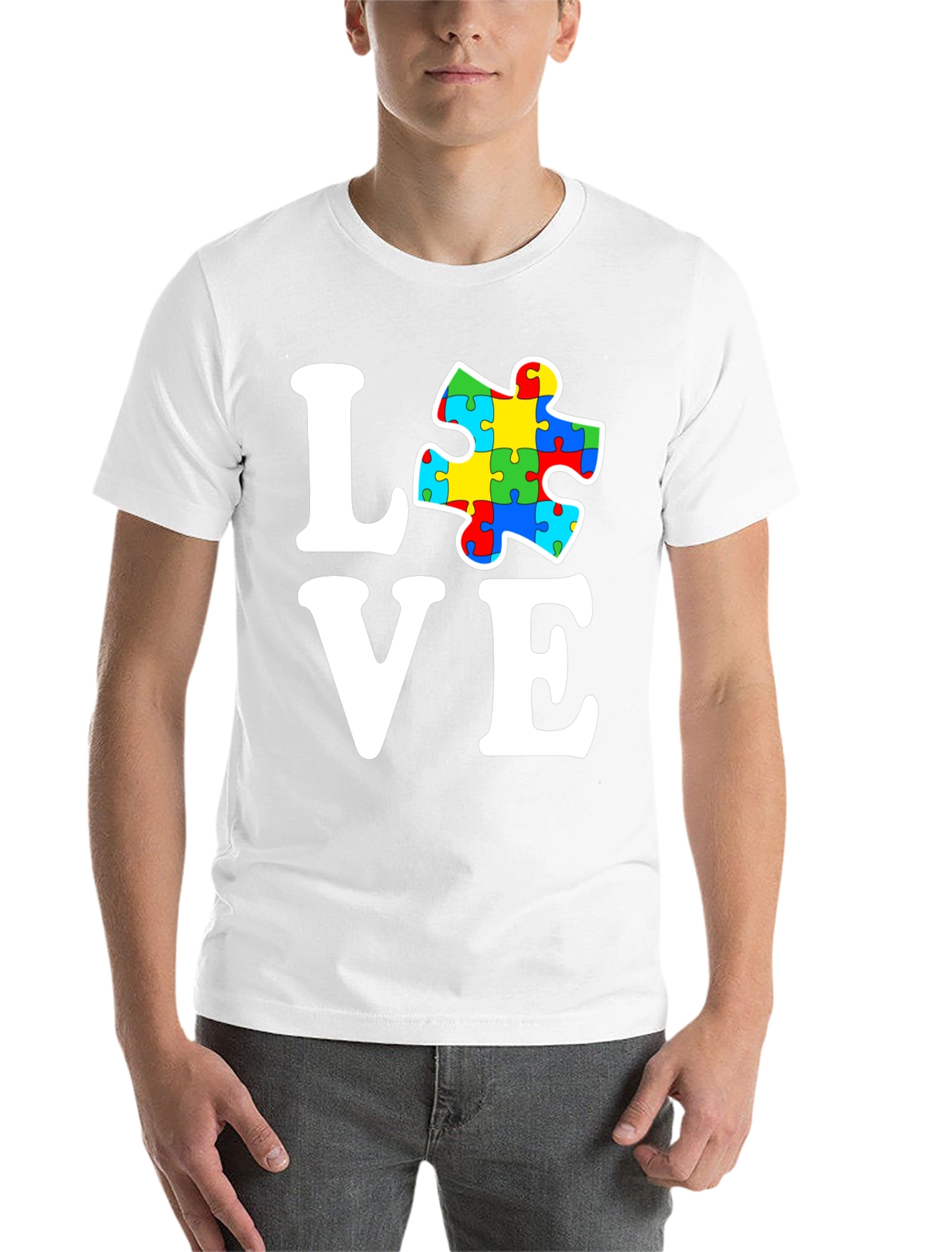Black Autism Awareness Love Puzzle Piece Graphic T-Shirt view 14