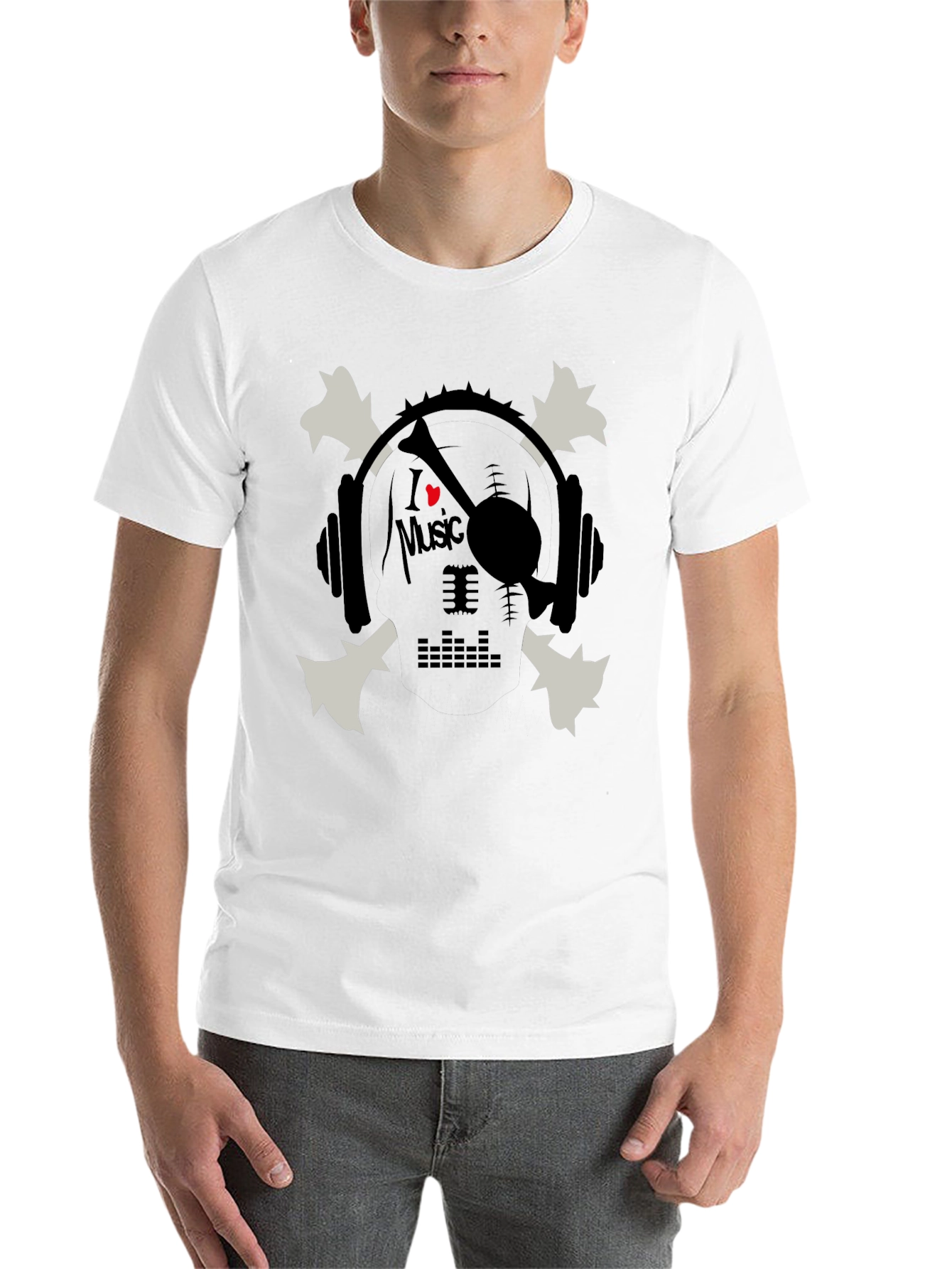 Black I Heart Music Skull & Headphones Graphic T-Shirt view 14