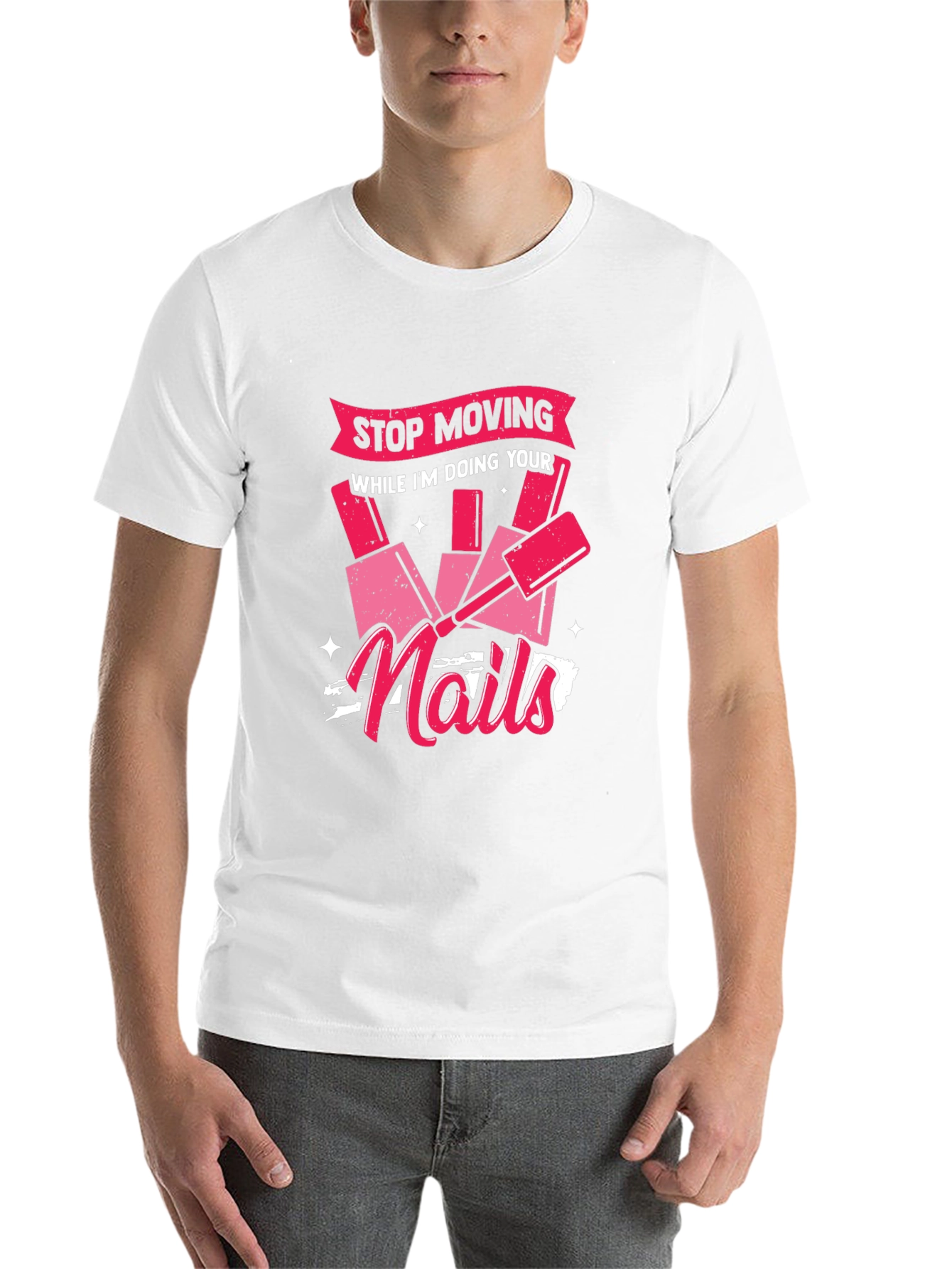 Black Funny "Stop Moving While I'm Doing Your Nails" Graphic T-Shirt view 14