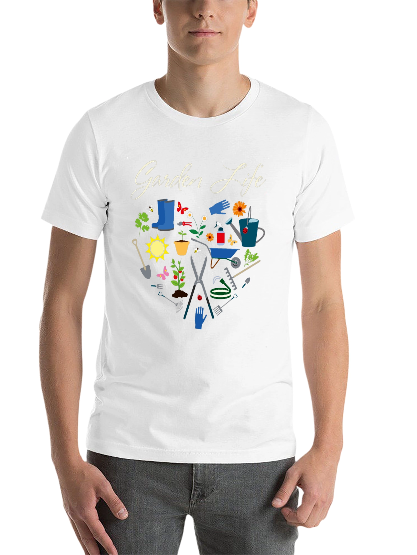 Black Garden Life Black T-Shirt: Gardening Tools Graphic Tee view 14