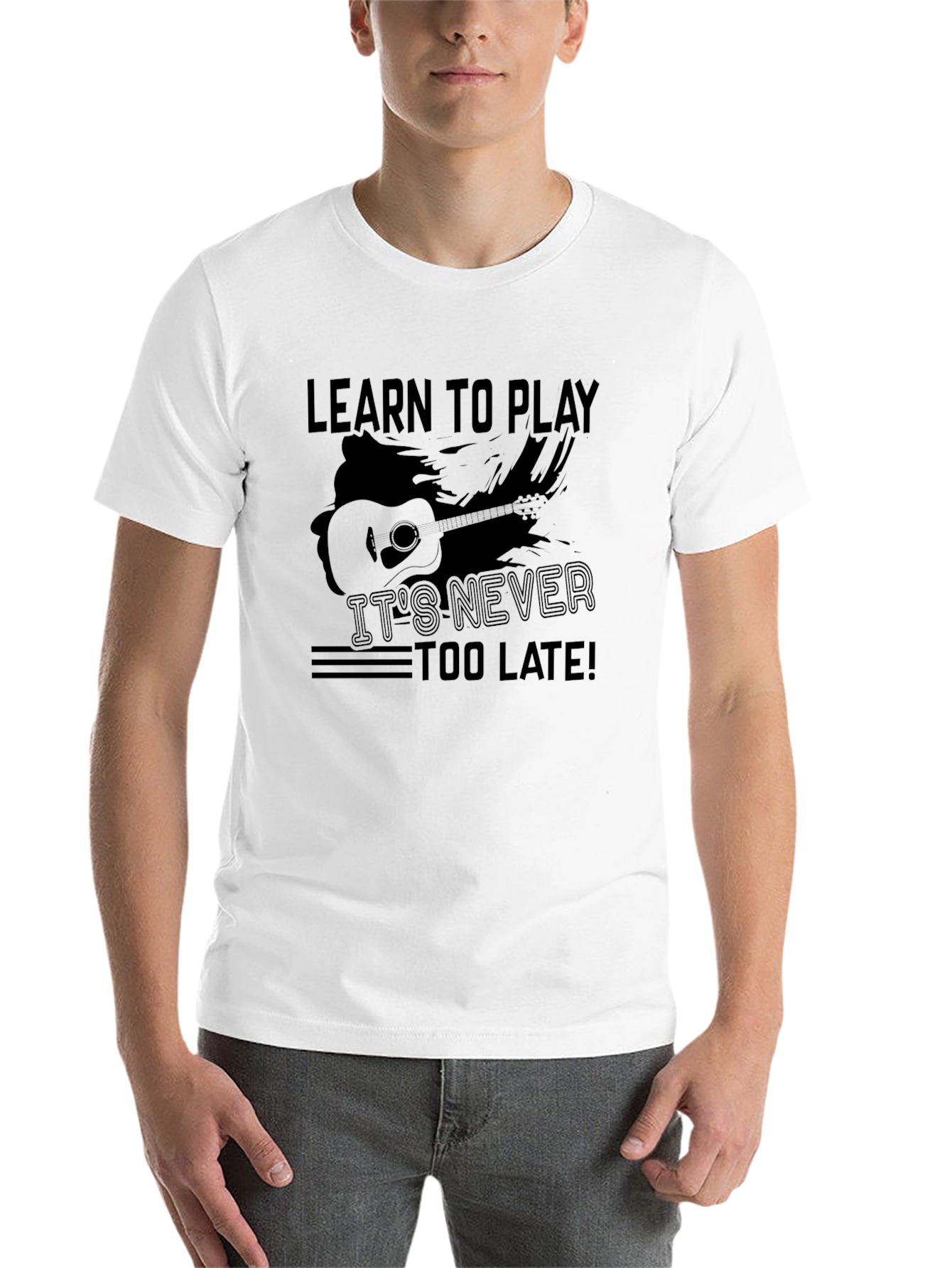 Black Learn to Play Guitar T-Shirt - It's Never Too Late! view 14