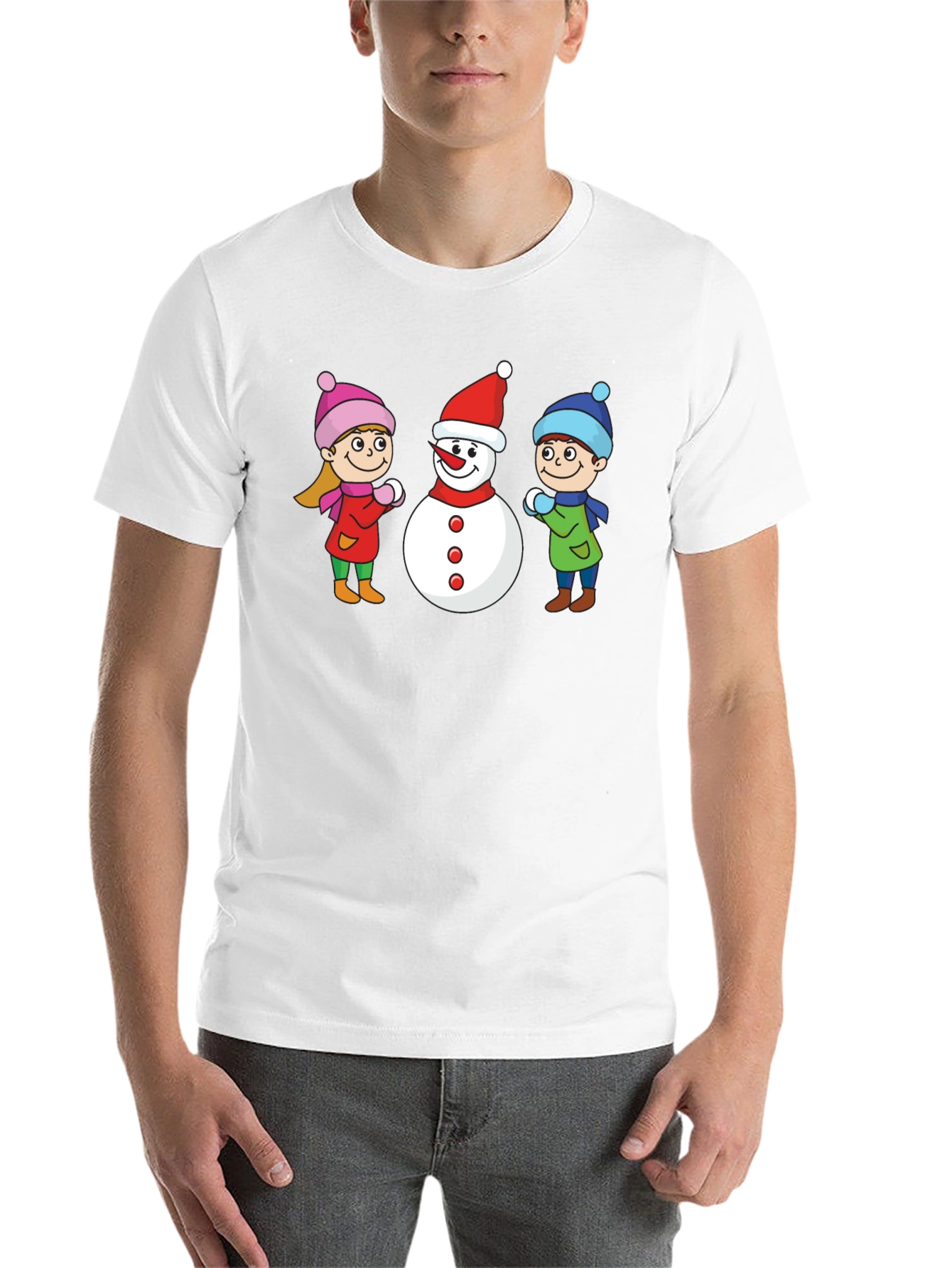 Black Winter Fun T-Shirt: Snowman & Kids Graphic Tee view 14