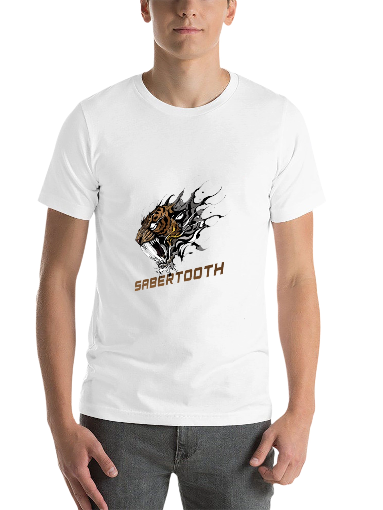Black Sabertooth Tiger Graphic T-Shirt - Black Cotton Tee view 14