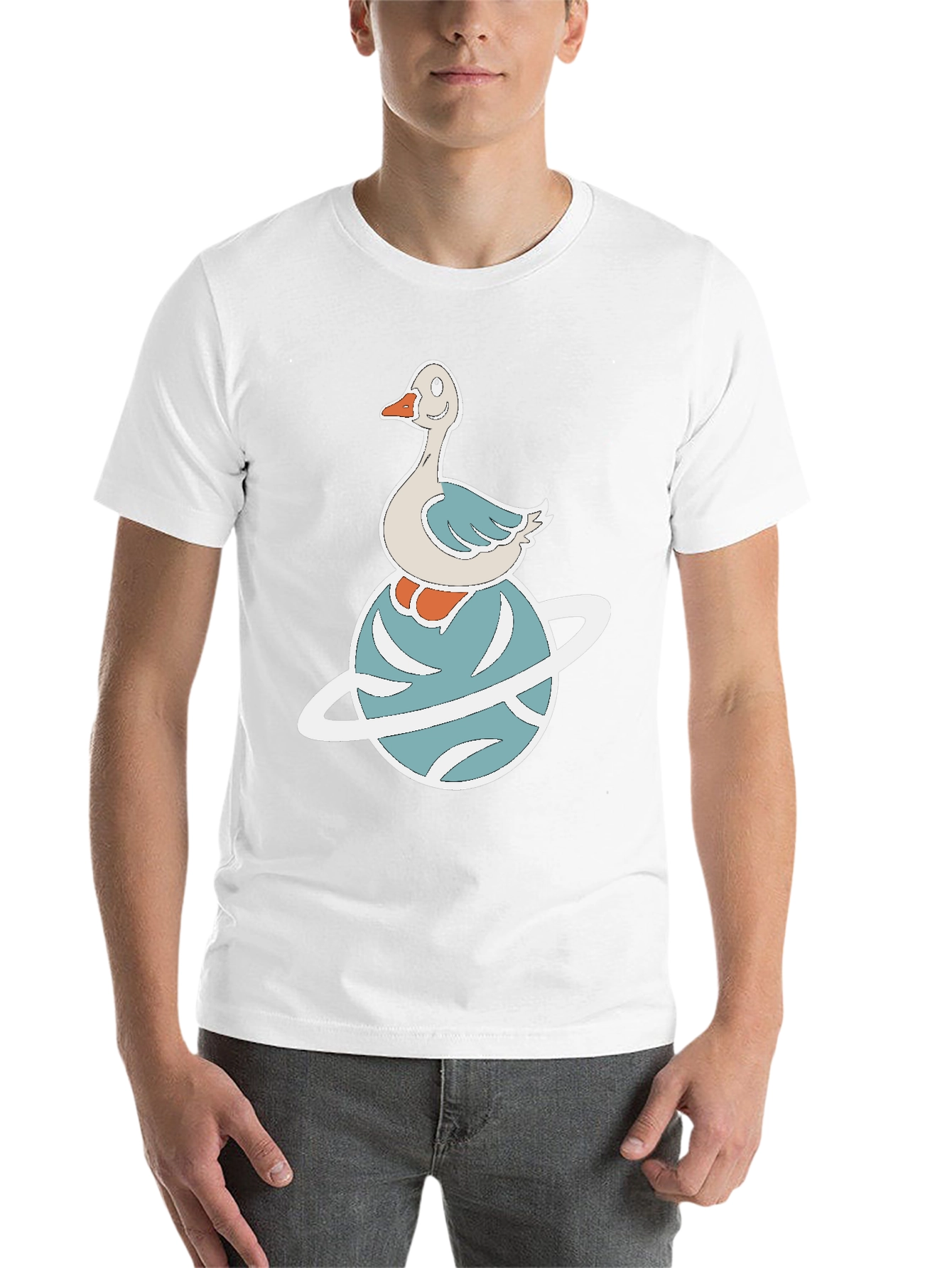 Black Whimsical Goose on Planet Graphic Tee view 14