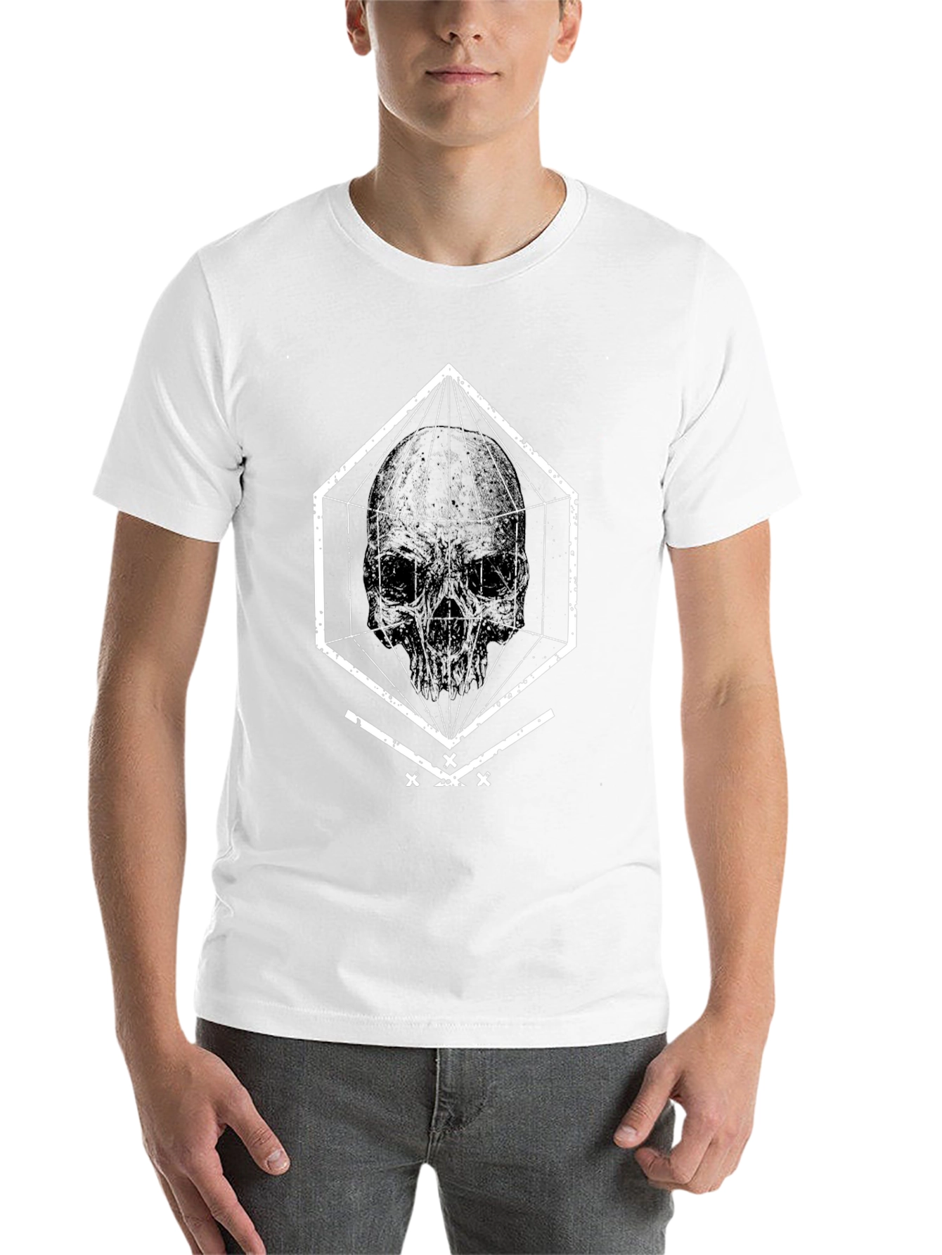 Black Geometric Skull Graphic Tee - Black view 14