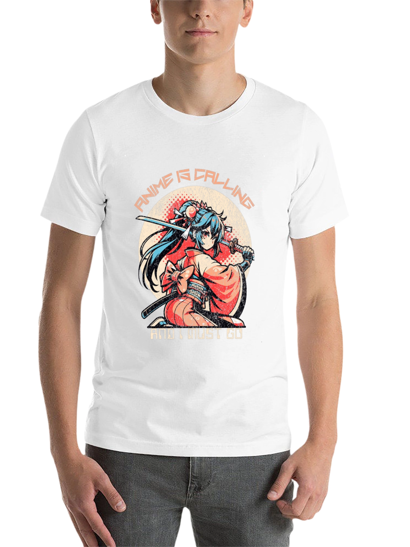 Black Anime Calling T-Shirt: Samurai Girl view 14