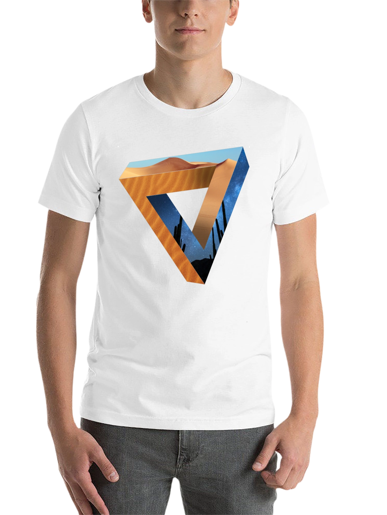 Black Desert Sky Triangle Graphic Tee - Black Cotton Shirt view 14