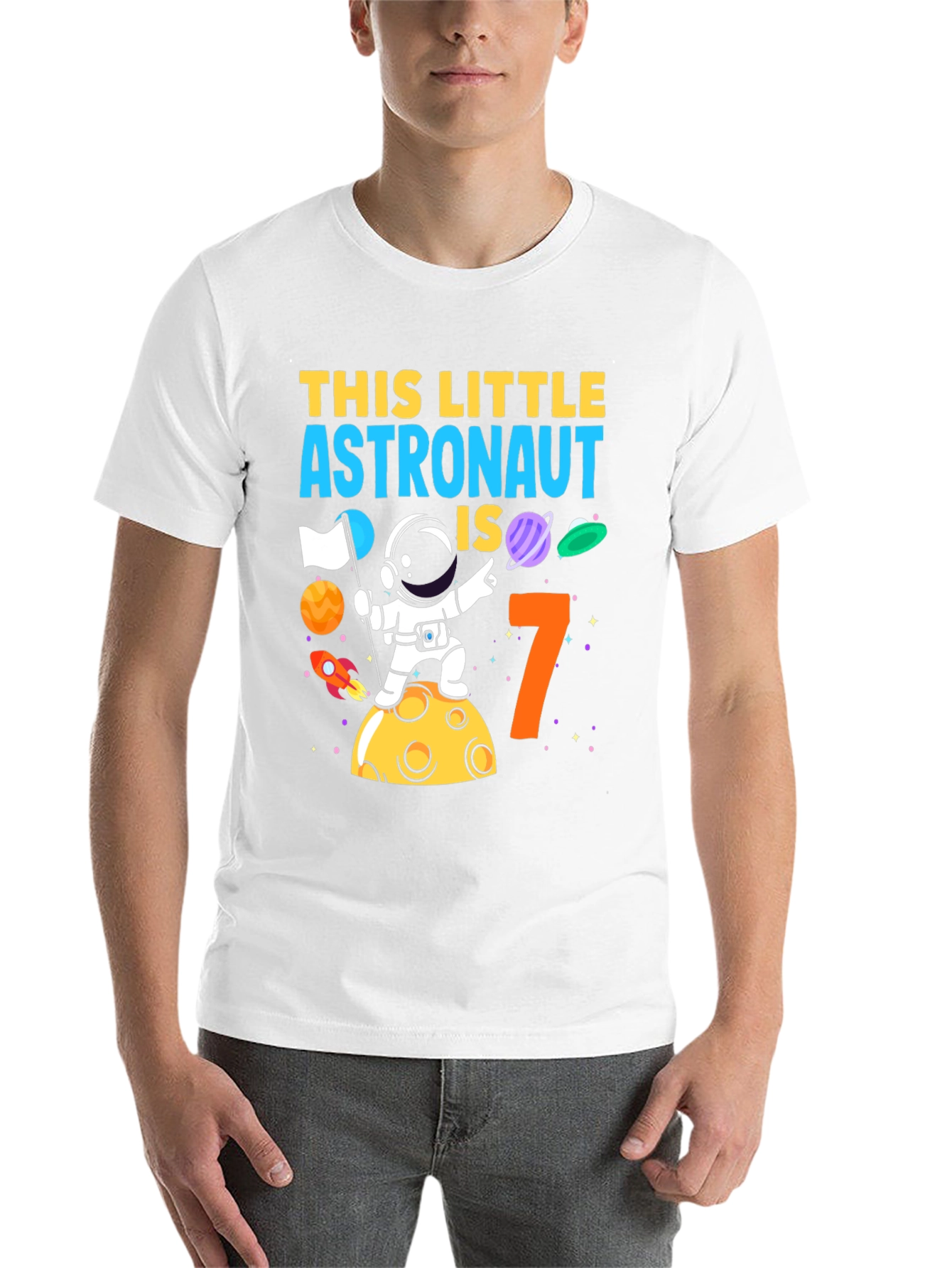 Black Astronaut Birthday Boy T-Shirt - Age 7 Space Theme view 14
