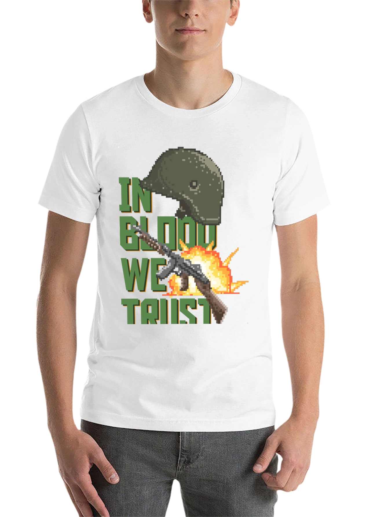 Black Pixelated Patriotic T-Shirt: In Blood We Trust Design view 14