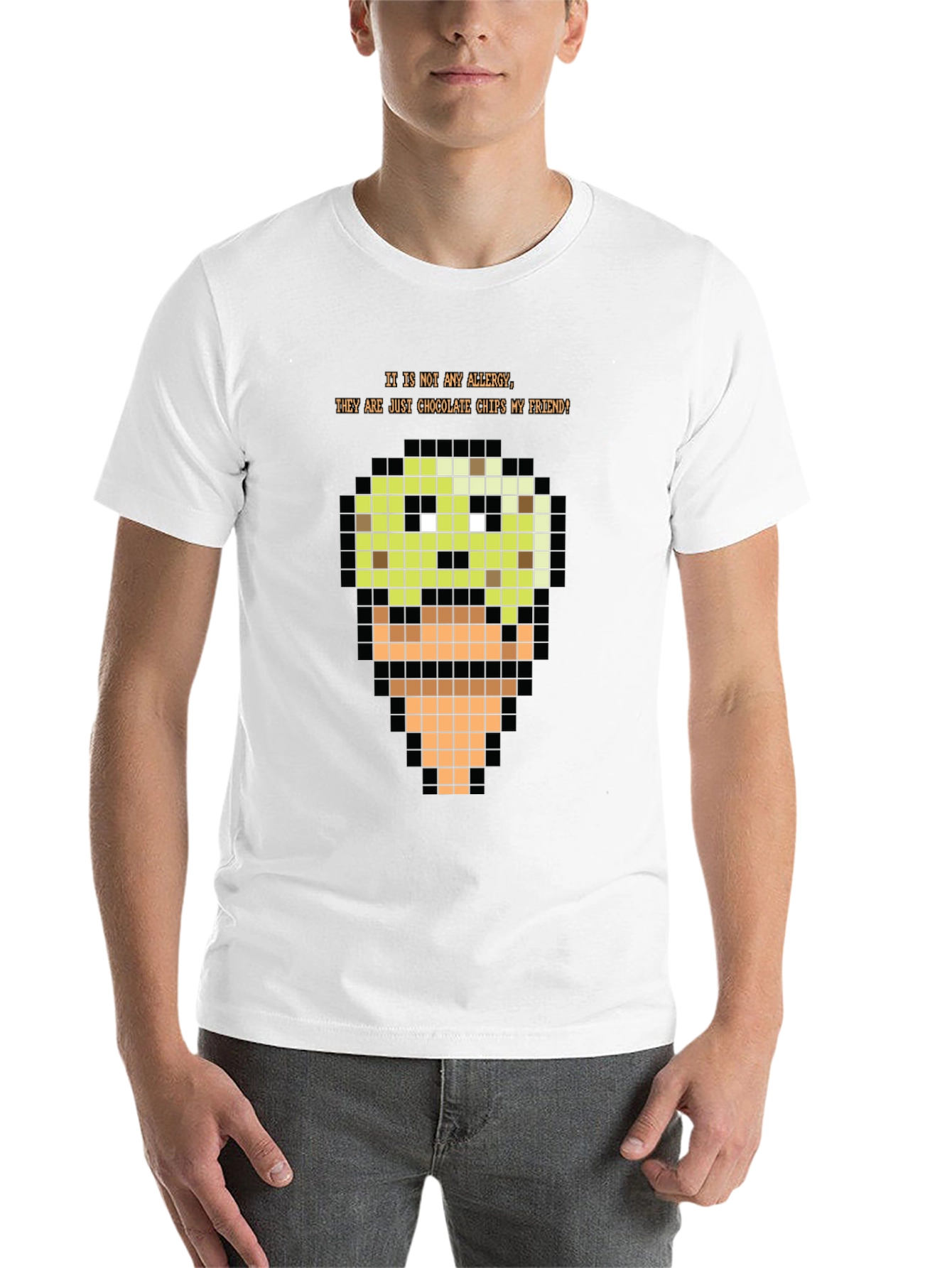 Black Pixel Art Ice Cream T-Shirt - Funny Food Allergy Humor Tee view 14