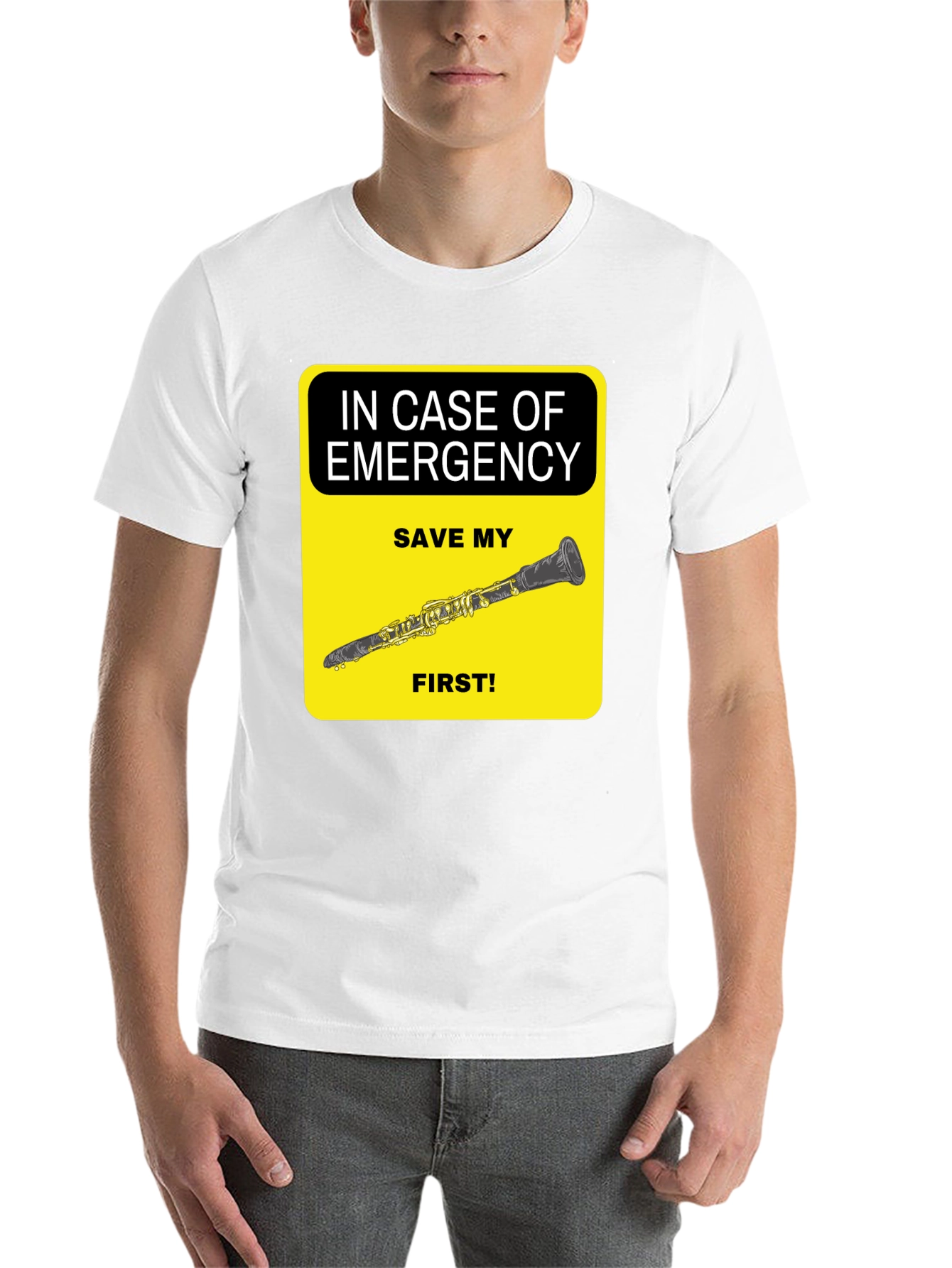 Black Emergency Clarinet T-Shirt - Save My Clarinet First! view 14