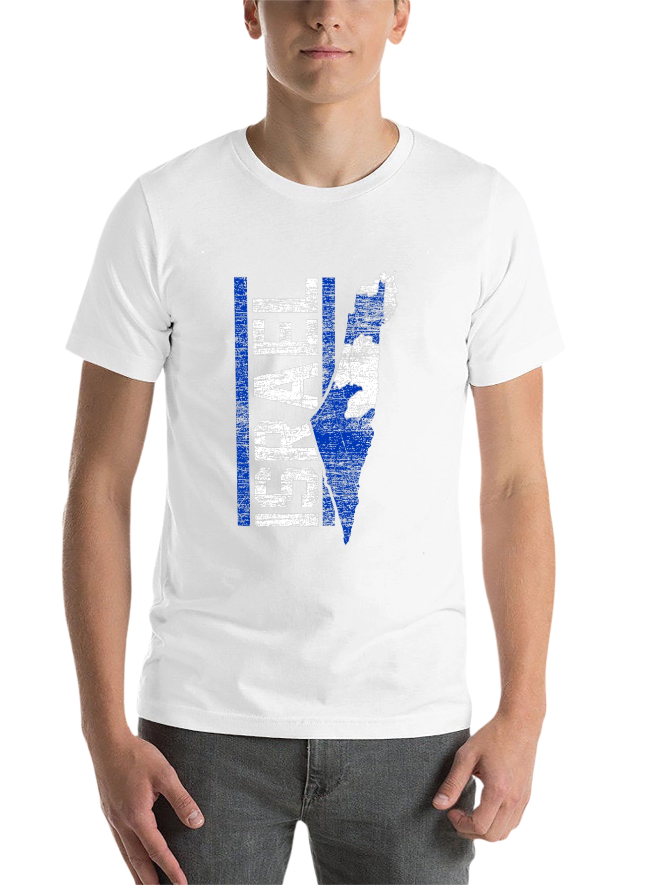 Israel Map Graphic T-Shirt - Blue & White Print - 14