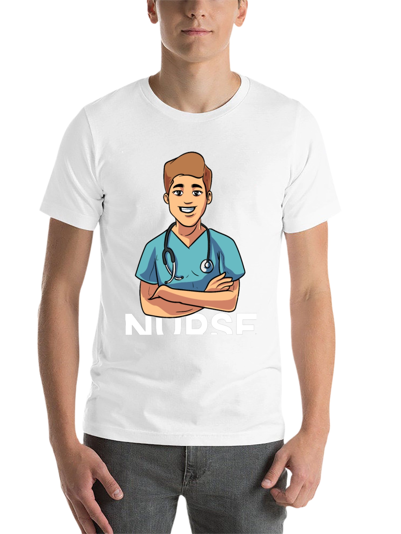 Black Cartoon Nurse T-Shirt - Black Cotton Blend view 14