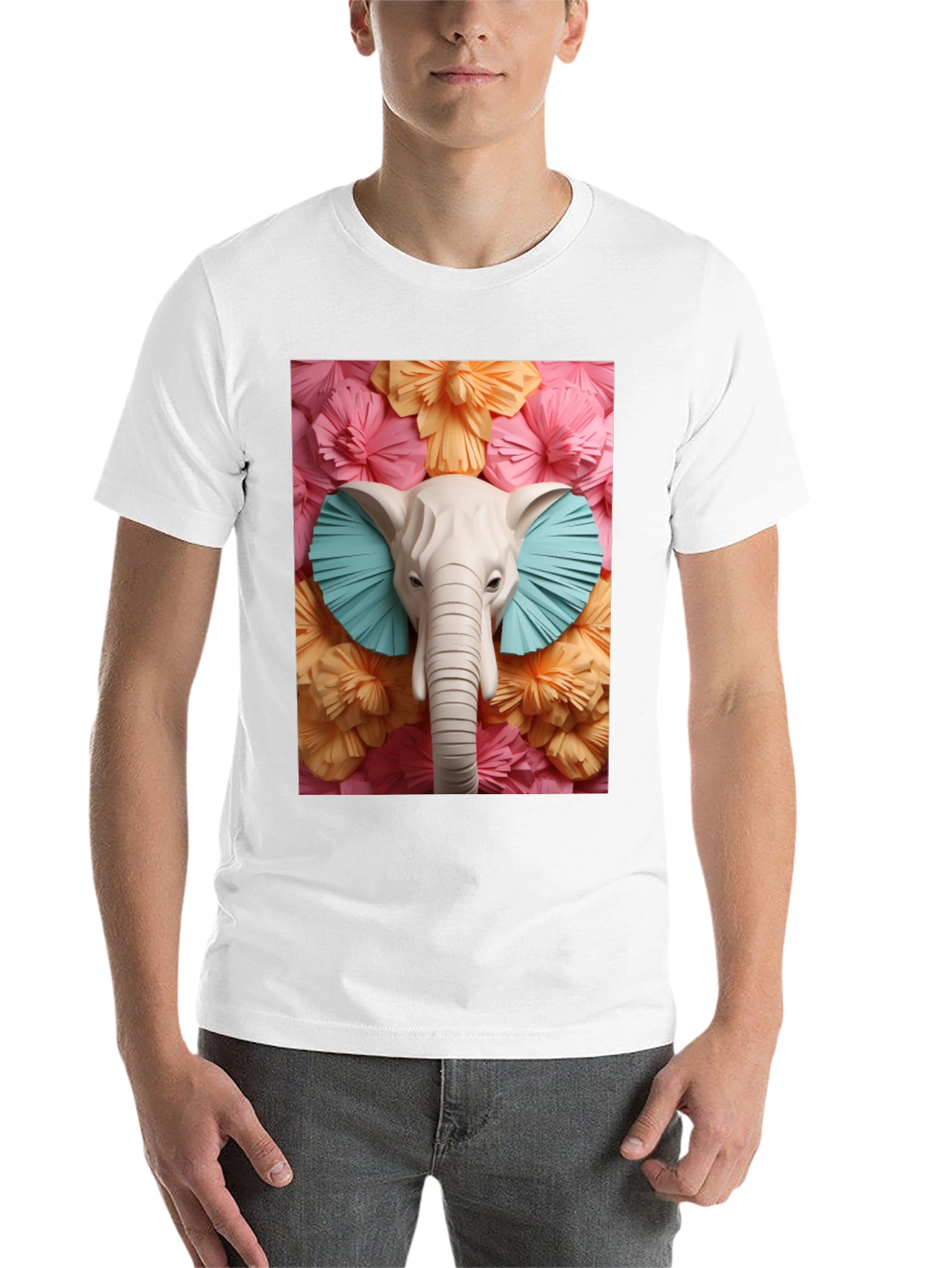 Black Elephant Floral Tee - Unique Graphic Print T-Shirt view 14
