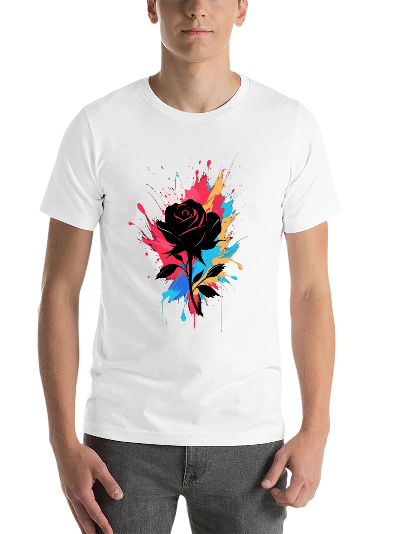 Black Black Rose Splash T-Shirt - Unique Artistic Design view 14