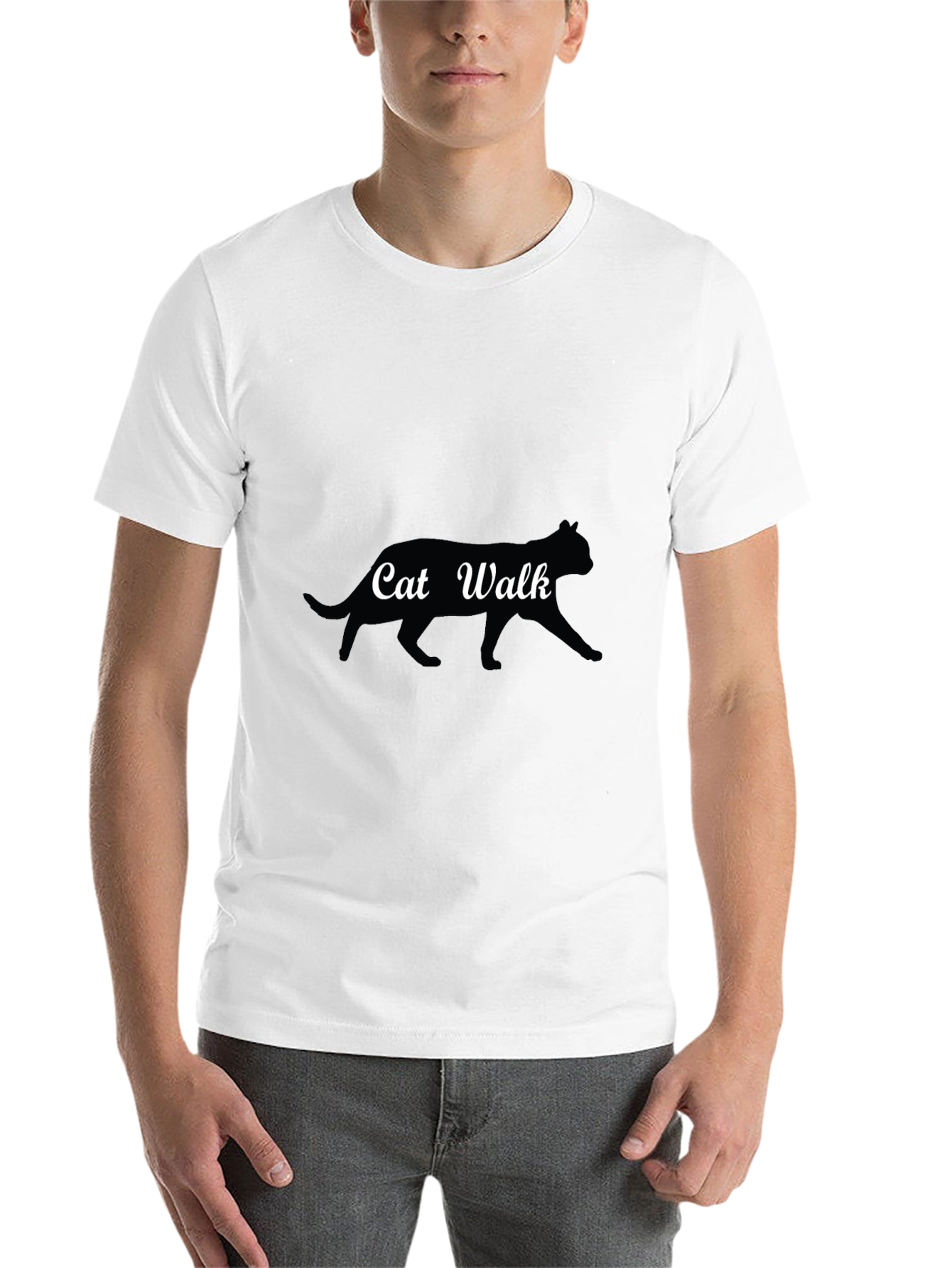 Black Cat Walk Graphic Tee - Black Cotton T-Shirt view 14