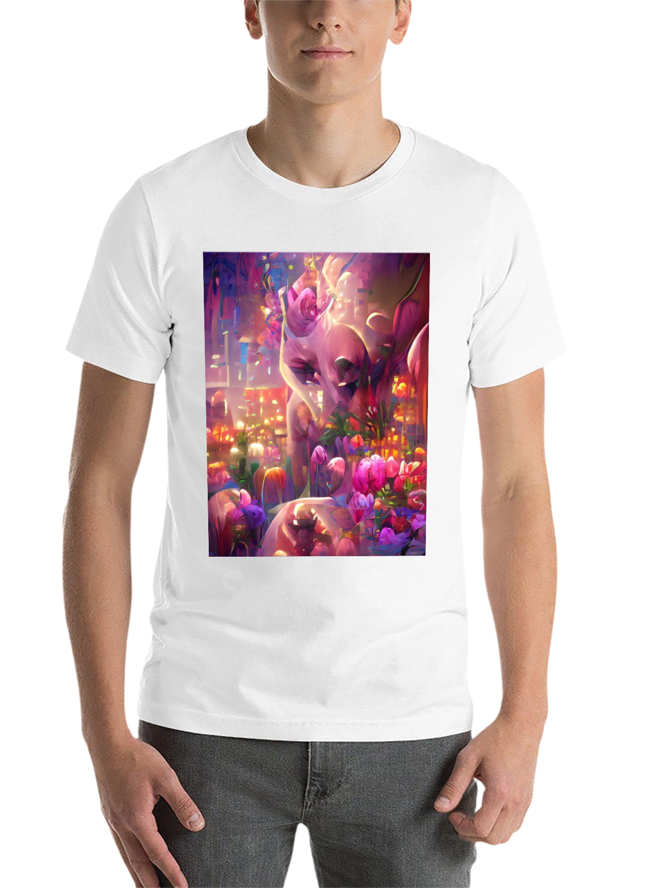 Black Floral Fantasy Graphic Tee - Black Cotton Comfort view 14