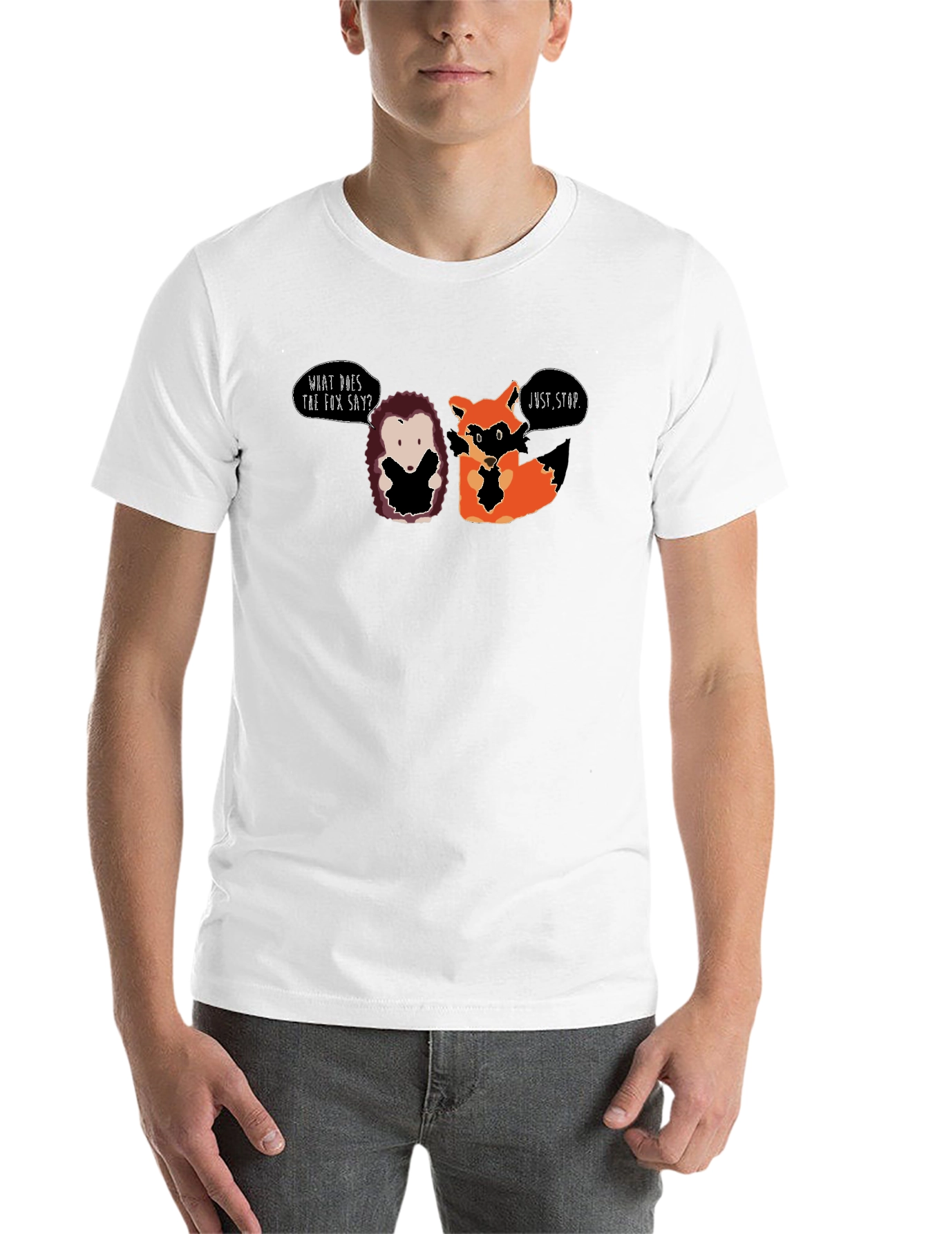 Black Funny Hedgehog & Fox T-Shirt - What Does the Fox Say? view 14