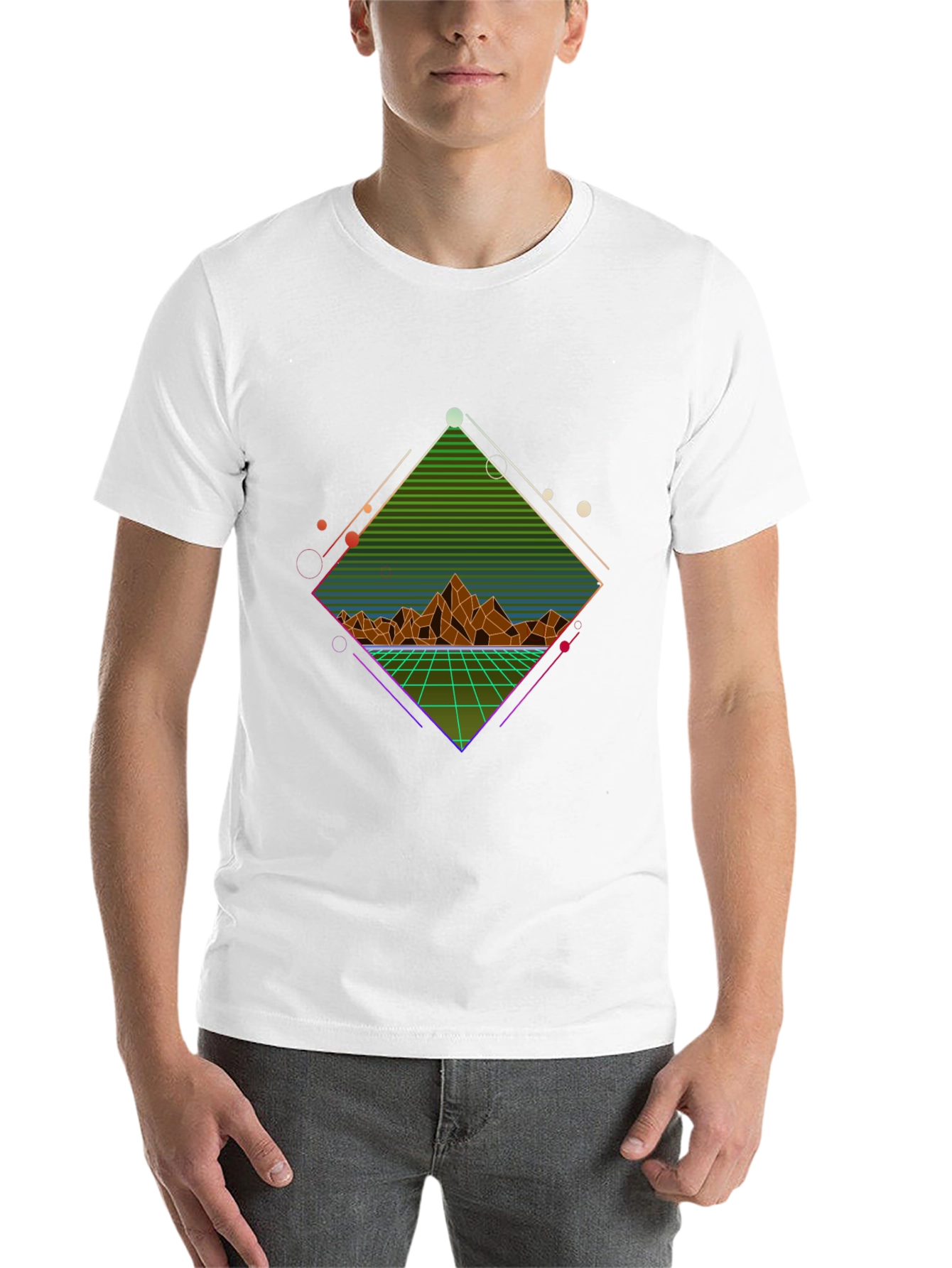 Black Retro Geometric Mountain T-Shirt view 14